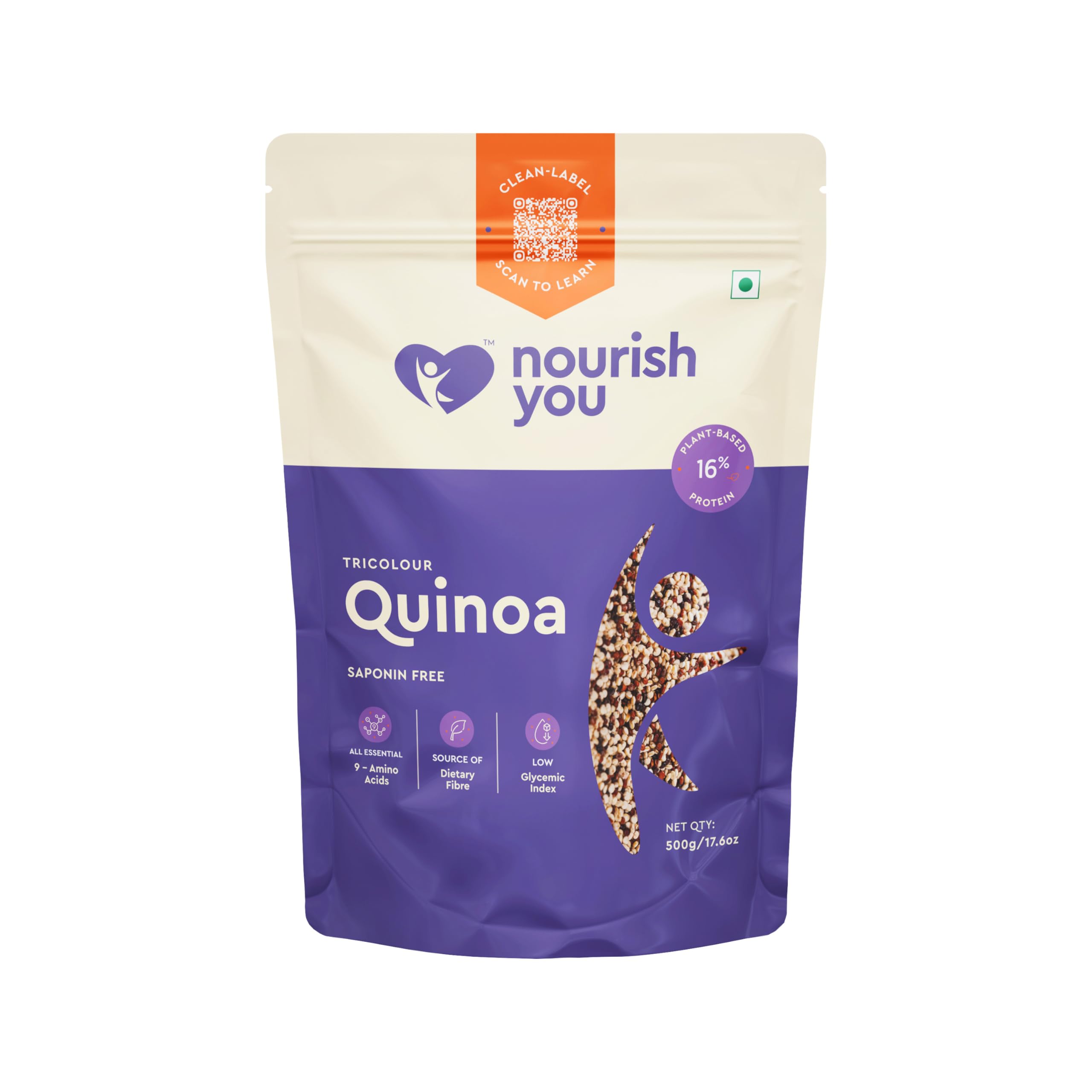 Nourish You Tricolour Quinoa | Protein & Fiber Rich Superfood | Gluten-Free Quinoa Grains for Eating | Healthy Food for Weight Management, Heart Health & Immunity | Ideal for Salads, Khichdi, Pulao & More - 500g