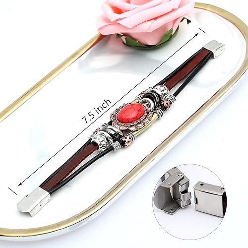 Miniatura 3 de Pulseras de cuero para mujer, pulseras multicapa para mujer con cuero genuino en capas, joyería de estilo bohobohemio para hombres y mujeres