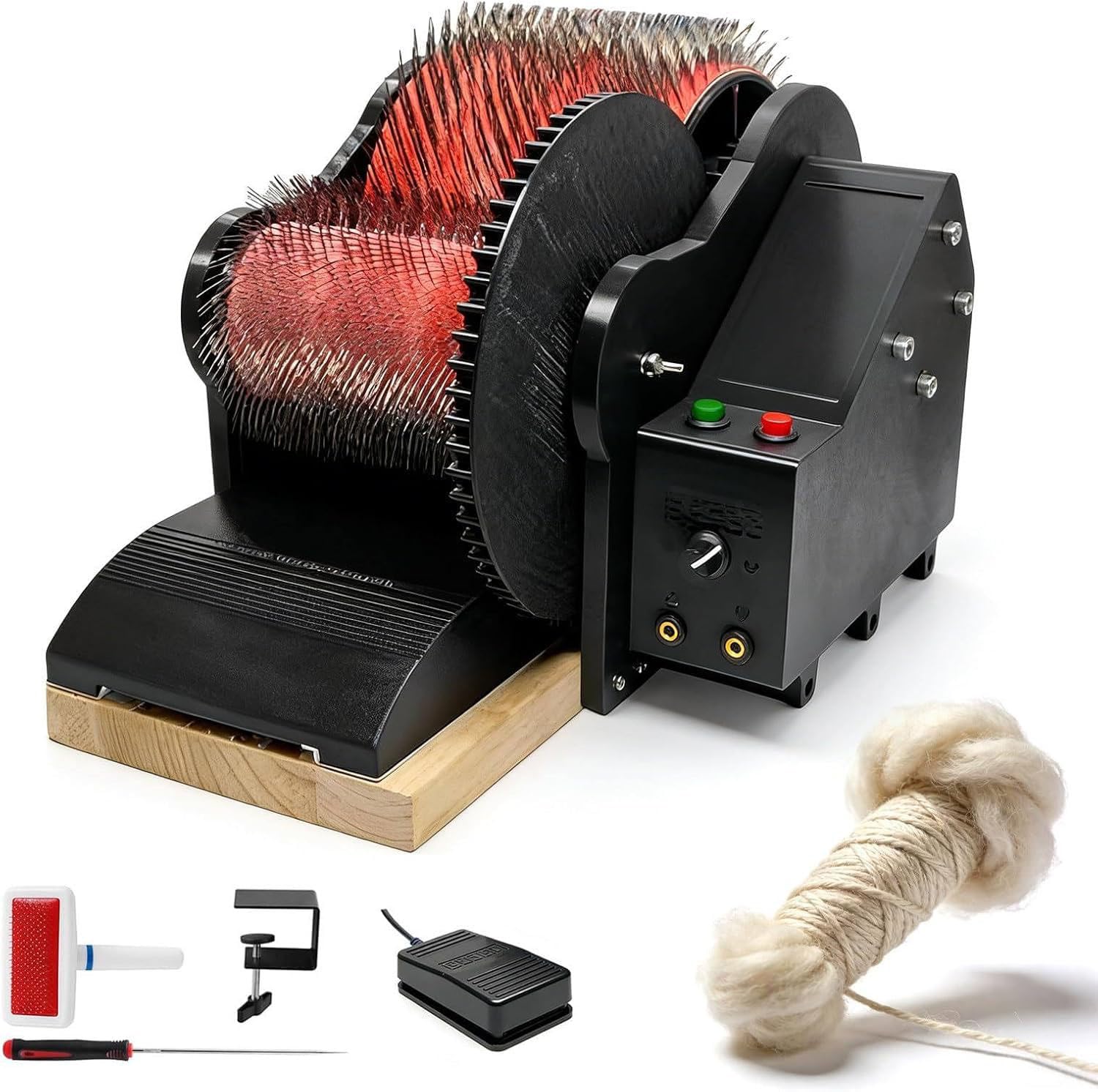 YANDDEA Electric Wool Carding Machine, Wool Felt Drum Carder with Brush & Awl, Remove Fiber Impurities, Fast Color Mixing Combing Spinning, for Handicraft Enthusiasts