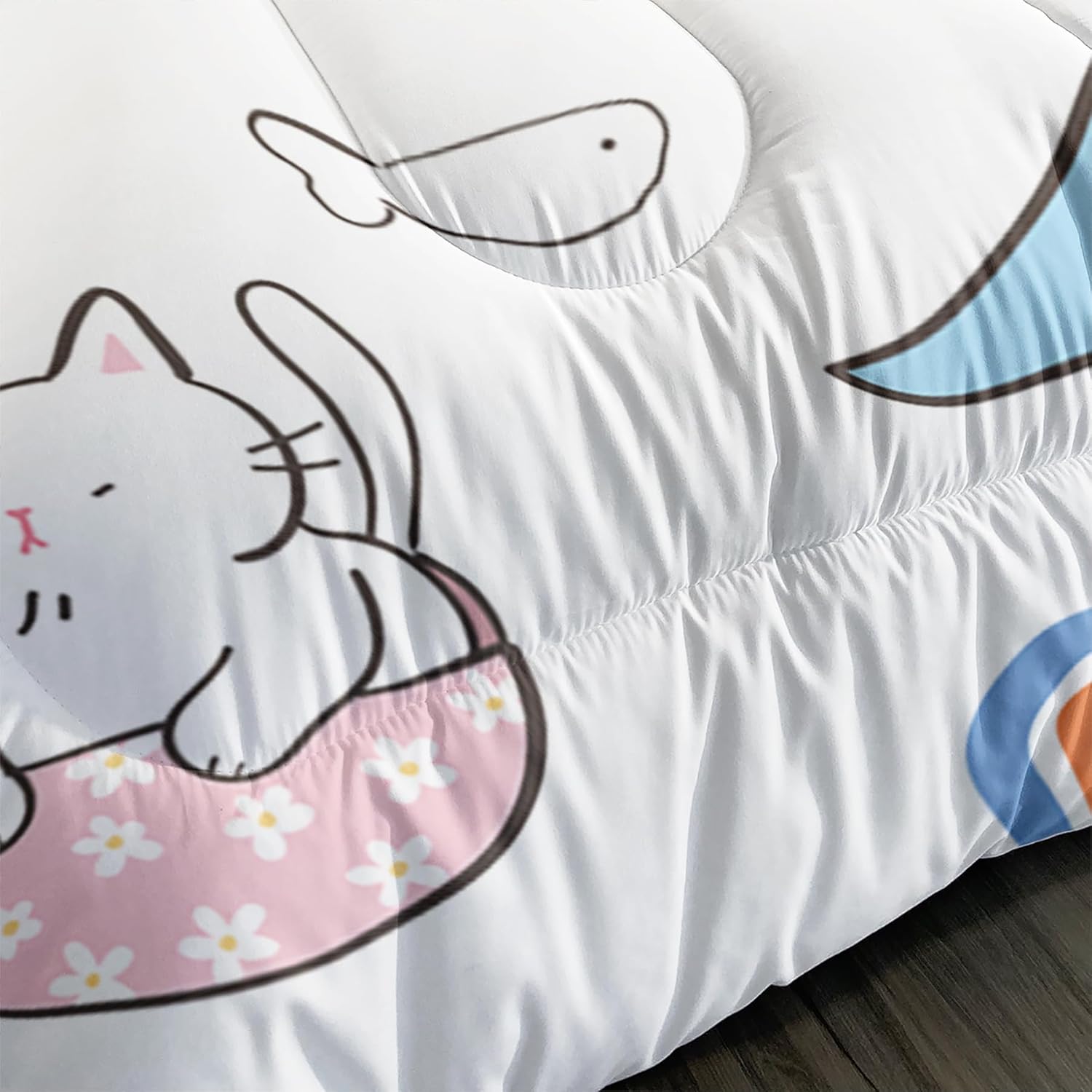 Twin cat Comforter Set for Girls,Kawaii Dinosaur Bedding Set,Cute Twin Dinosaur Comforter for Teen Girls cat Bedding Set Twin Size Room Decor,with 1 Quilt and 2 Pillowcases