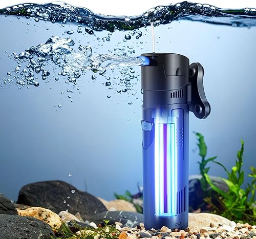 Flexzion Filtro de acuario U-V, filtro de tanque de peces de 100 galones con luz U-V para limpieza de control verde, bomba sumergible de acuario de