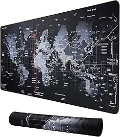 Mouse Pad Gamer Extra Grande Mapa Mundi, Base Antiderrapante, Bordas Costuradas, Speed Control, 90x40cm e 70x35cm (X-Grande)