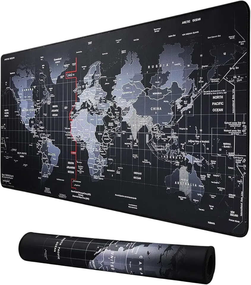 Mouse Pad Gamer Extra Grande Mapa Mundi, Base Antiderrapante, Bordas Costuradas, Speed Control, 90x40cm e 70x35cm (X-Grande)