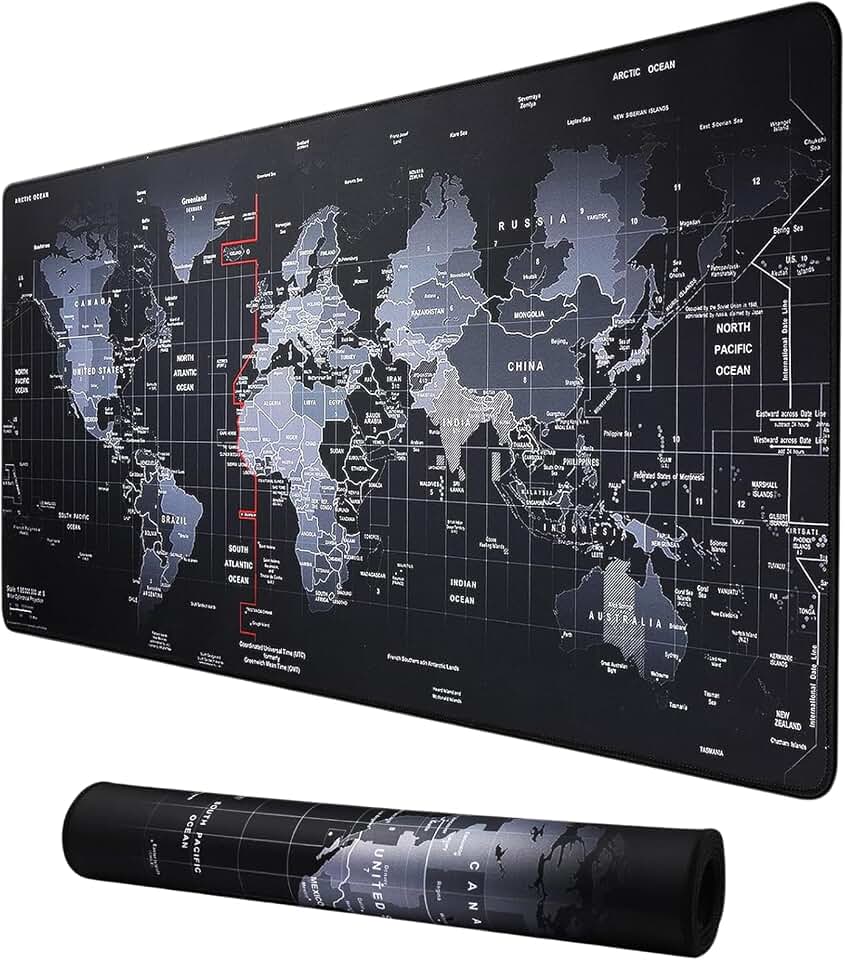 Mouse Pad Gamer Extra Grande Mapa Mundi, Base Antiderrapante, Bordas Costuradas, Speed Control, 90x40cm e 70x35cm (X-Grande)