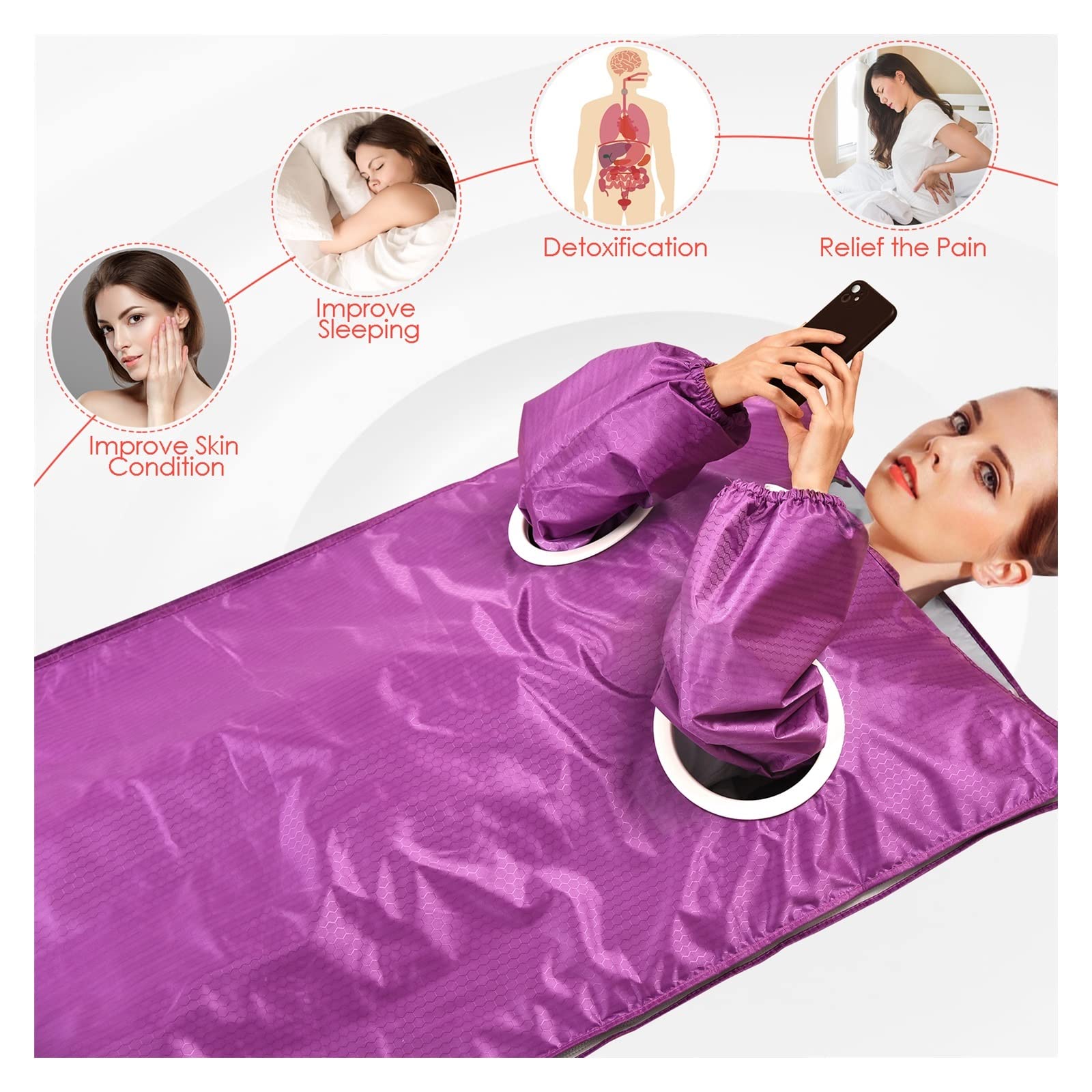 Sauna-Set Ferninfrarot-Saunadecke Dehnbare Digitale Thermal-Saunadecke Body Shaper zur Gewichtsabnahme Fitness-Saunadecke Dampfbad-Saunaofen (Color : Purple, Size : Small)