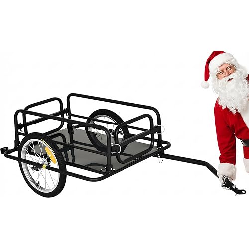 Aosom Bike Trailer, Foldable Bicycle Trailer with16 Inch Pneumatic Tire, Universal Coupler, Foldable Frame and Safe Reflectors Design, Large Load Capacity, Black