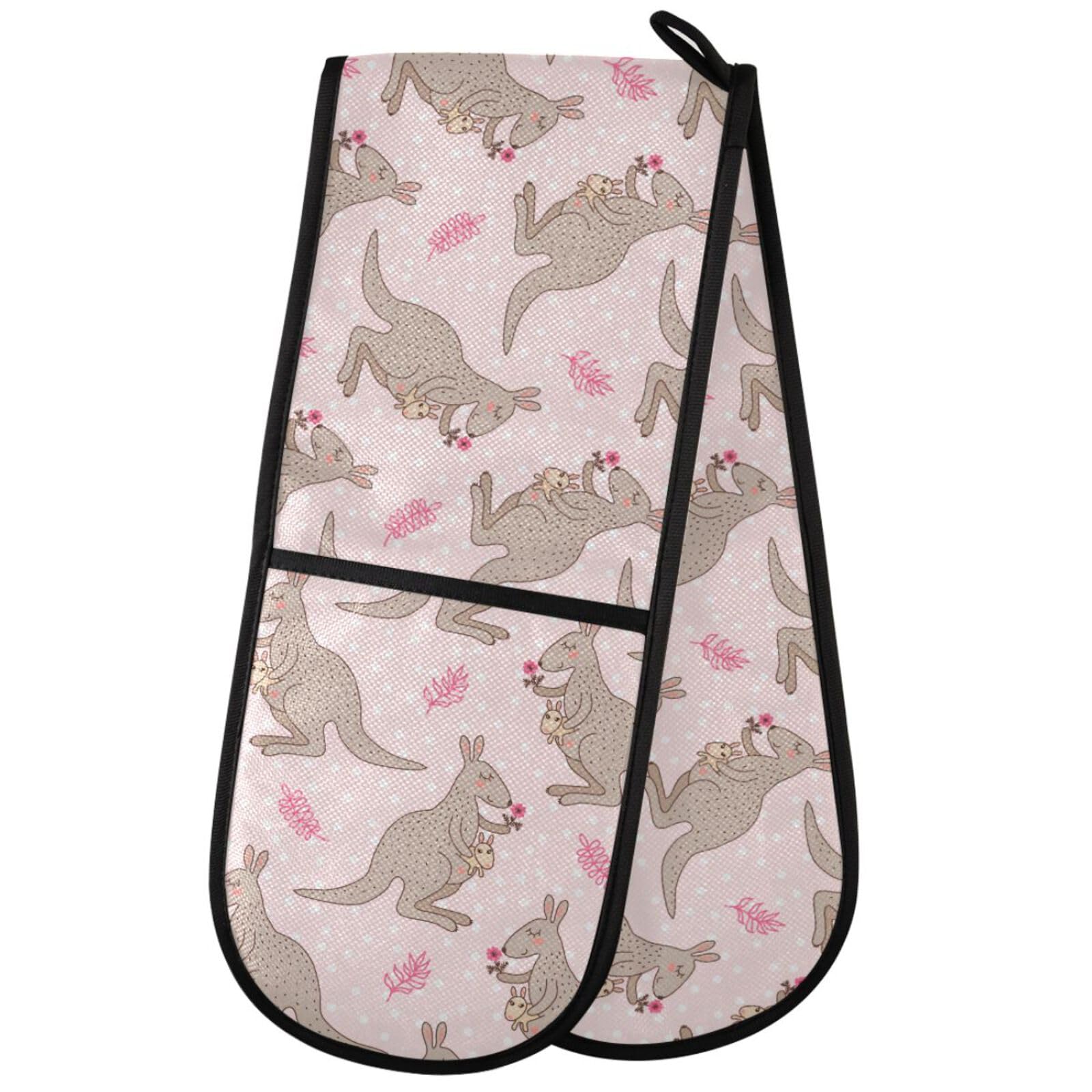 ZZXXB Kangaroo Flowers Double Oven Mitt Heat Resistant Non-Slip Kitchen Gloves Extra Long 7" x 35" for Cooking Baking Barbecue Grilling