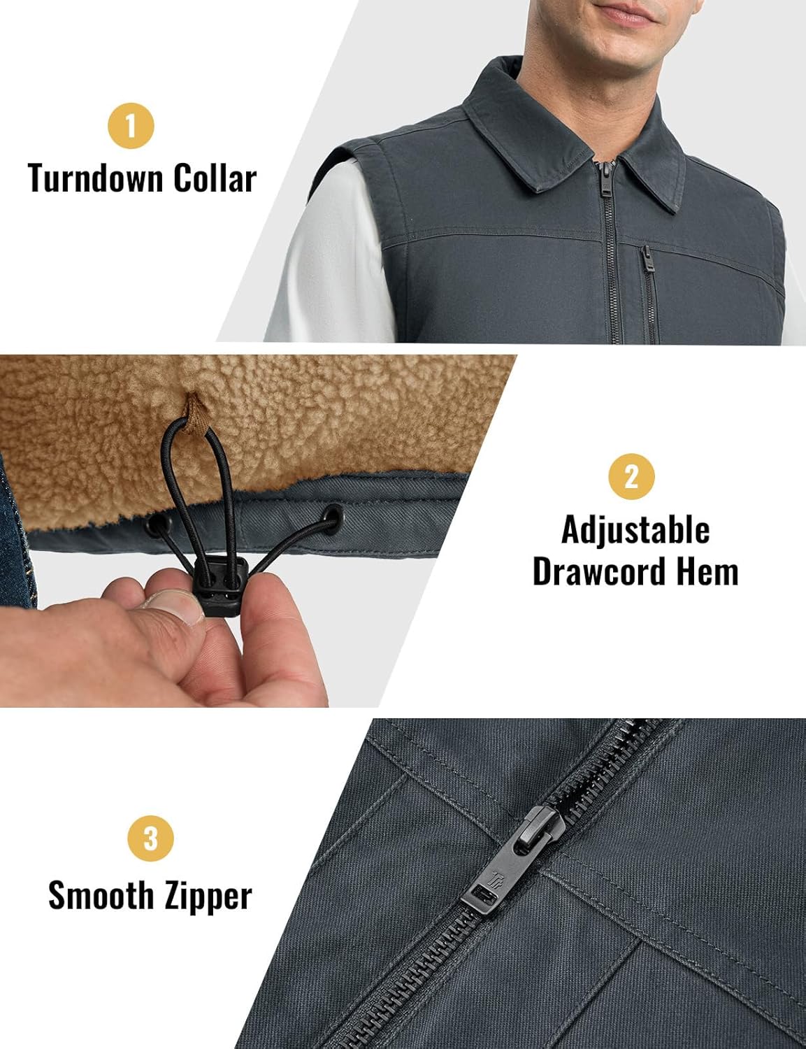 Rdruko Men's Winter Fleece Vest Outerwear Warm Sherpa Lined Cotton Full Zip Casual Work Vest - Image 5