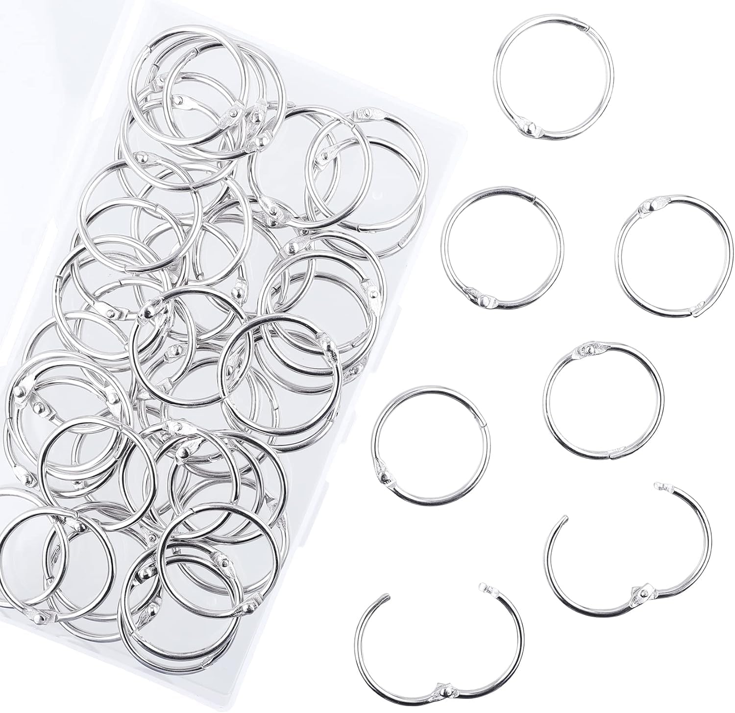 AKONEGE 50Pcs Binder Rings 30mm/1.2 Inch Metal Book Rings, Binding Rings for Index Cards Flash Cards, Keyrings Paper Ring Binder Clips for School, Office, Home