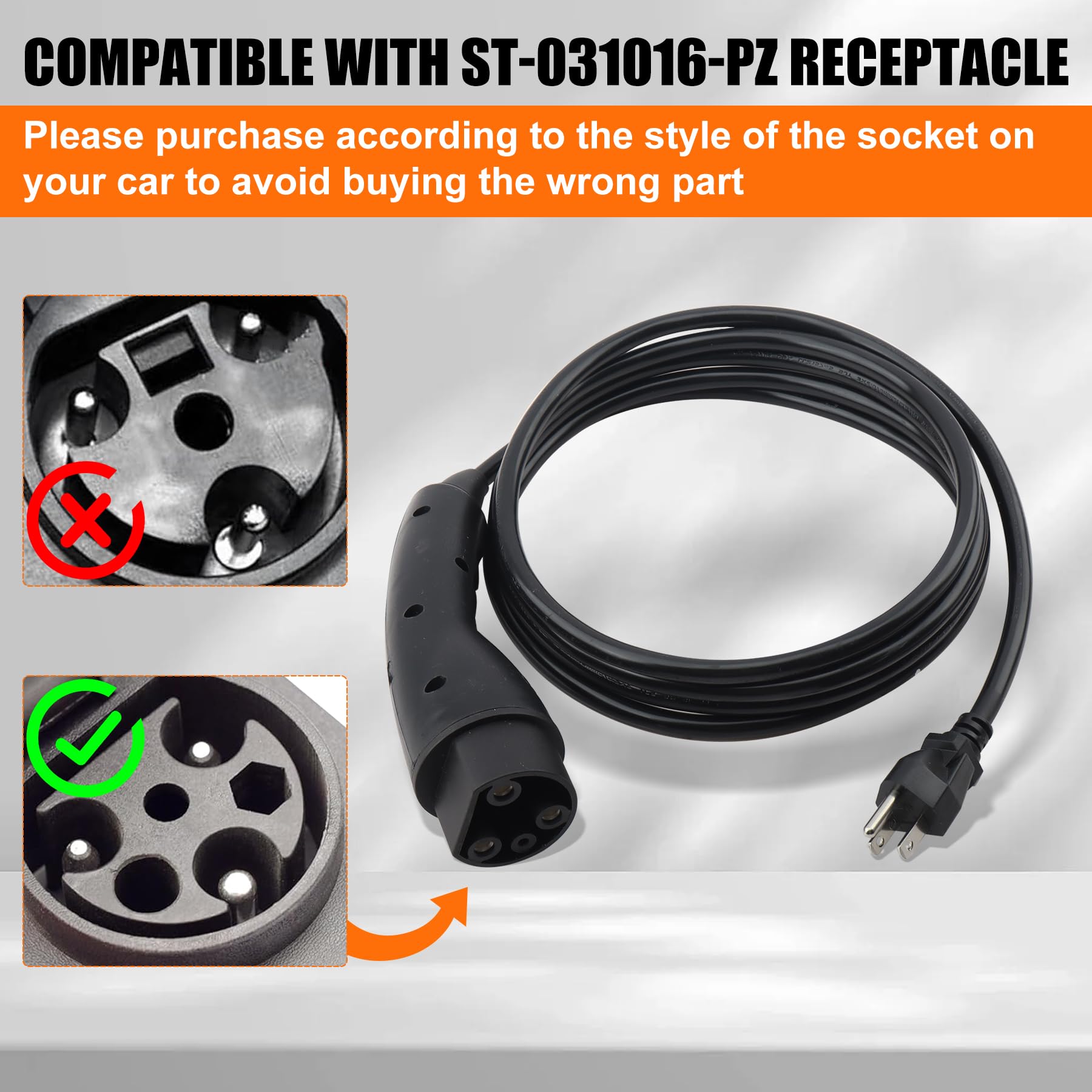2.04.0620 - Cable de alimentación de carga negro para carritos de golf Evolution de 120 V, 3 pines, cable de alimentación