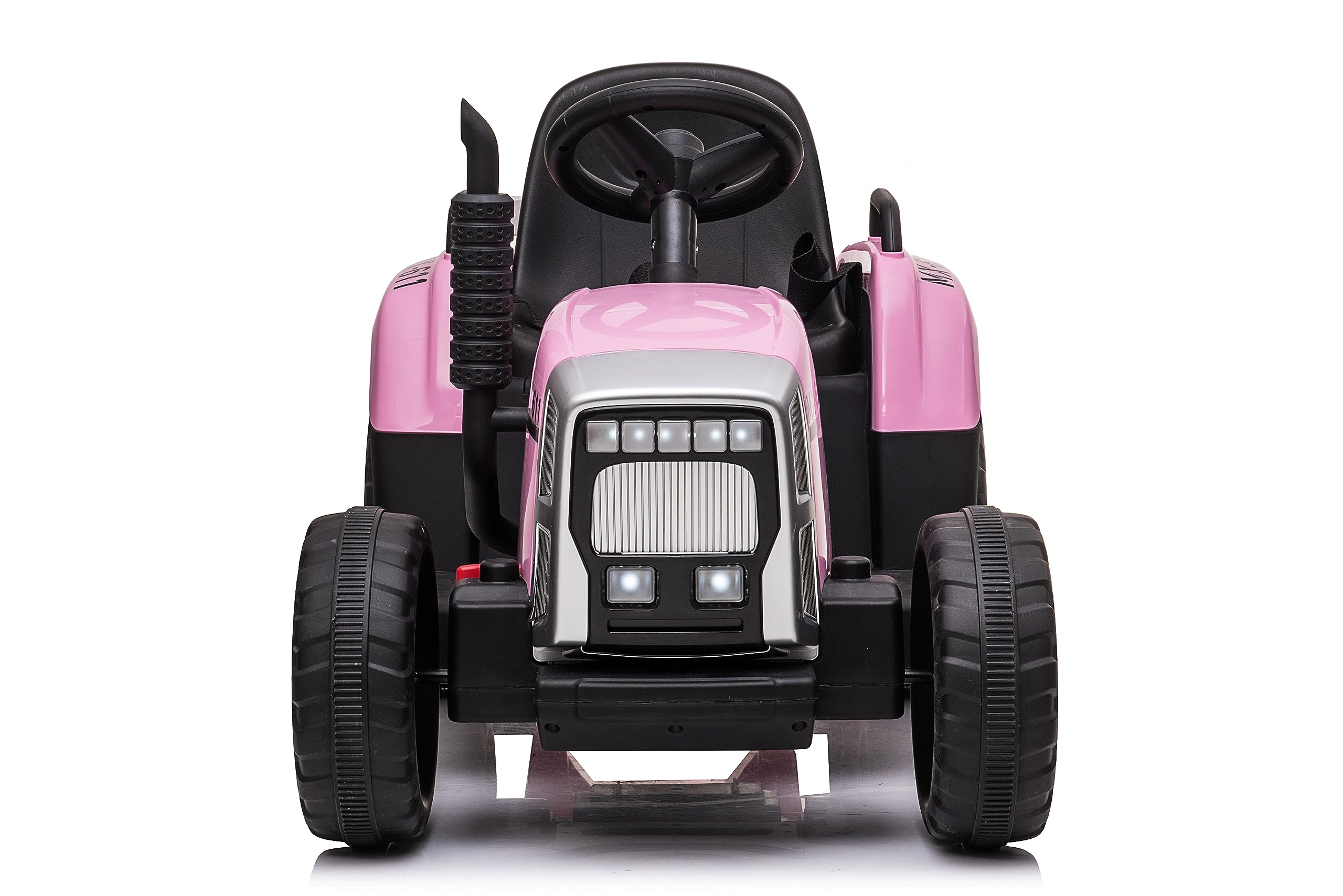 FINOOS 12V Tracteur Électrique Enfants avec Pelle & Remorque Amovible, Télécommande 2,4G, 2-6km/h, Rose