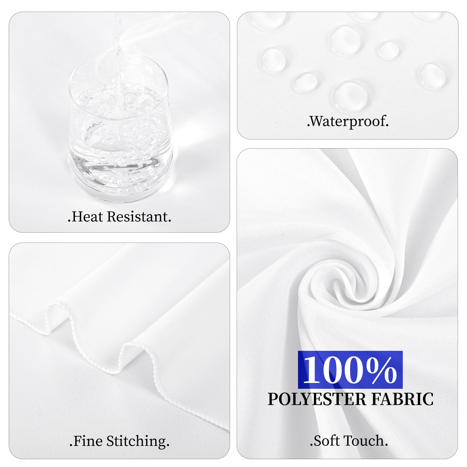 2 Pack White Rectangle Tablecloth 153 x 260CM/60 x 102Inch White Tablecloths Waterproof Polyester Table Cloth for 6 FT Tables Stain and Wrinkle Resistant Washable Fabric Table Cover for Party Wedding - Image 3