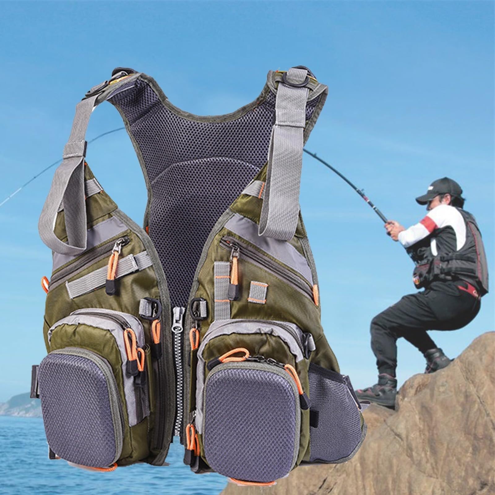 Unisex Hohe Auftriebskraft Tragbar Schwimnweste 3 in 1 Umwandelbarer Rucksack Abnehmbare EPE Einlage für Seefischen Kajak Bootfahren Wassersport Sicherheit