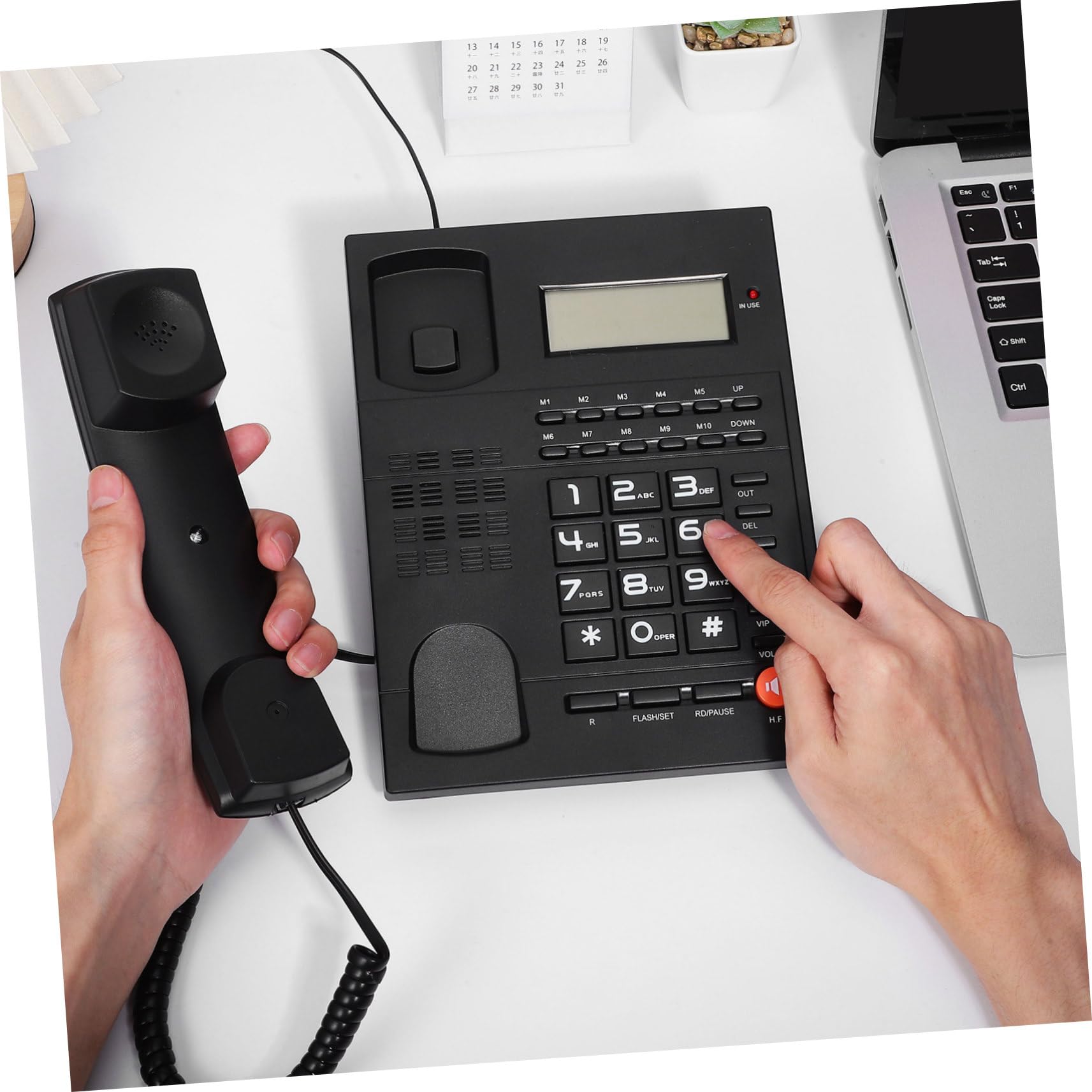 NUOBESTY Telefono Corded con Display Chiamante per Ufficio e Casa Tasti Comodi e Volume per Anziani e Famiglie Design Chiaro e Facile da Usare