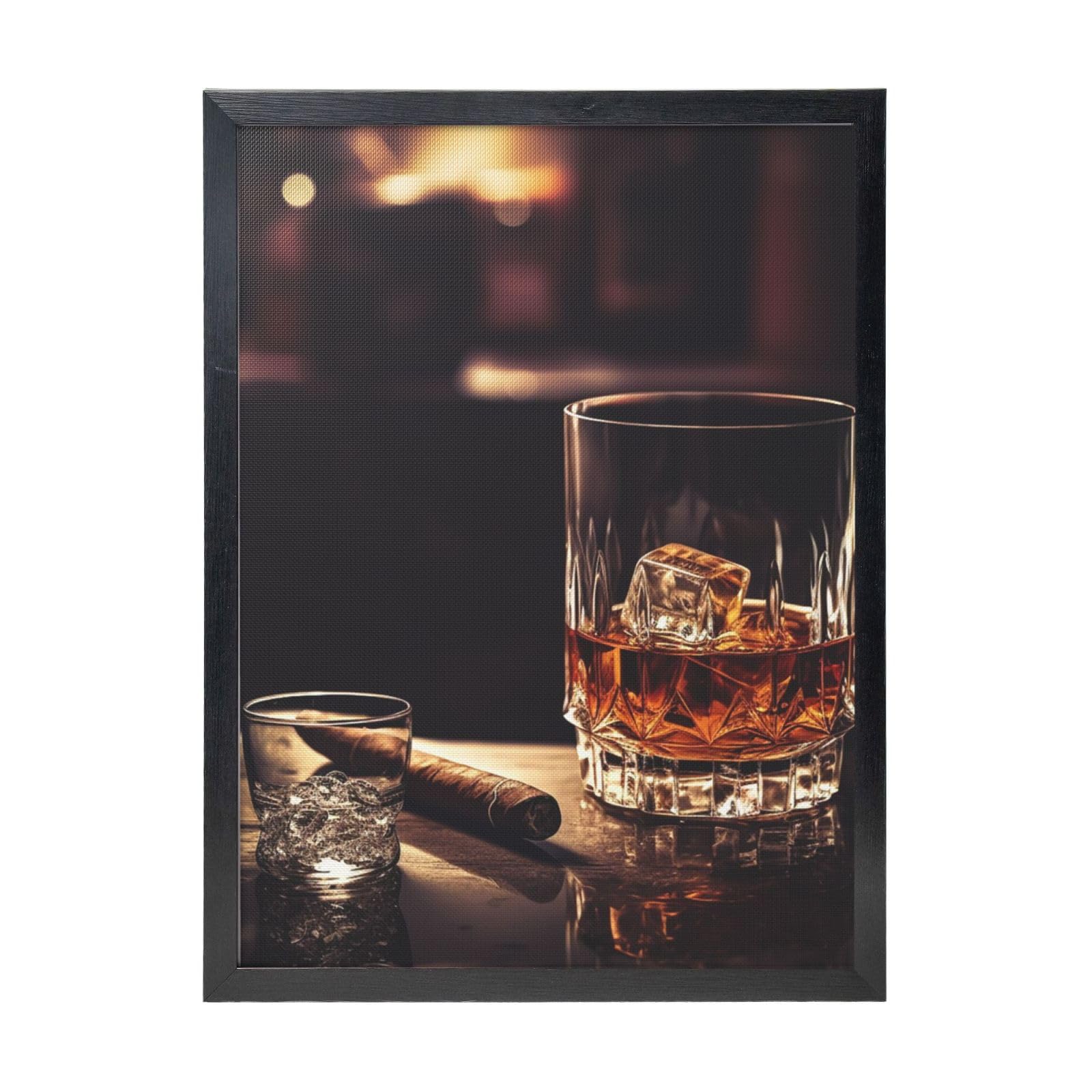 Framed Wall Art - Decorative Canvas Painting Whisky and Cigar Pictures Poster Aesthetic Modern Prints Artwork for Bedroom Office Wall Decor Ready To Hang 12x16 in
