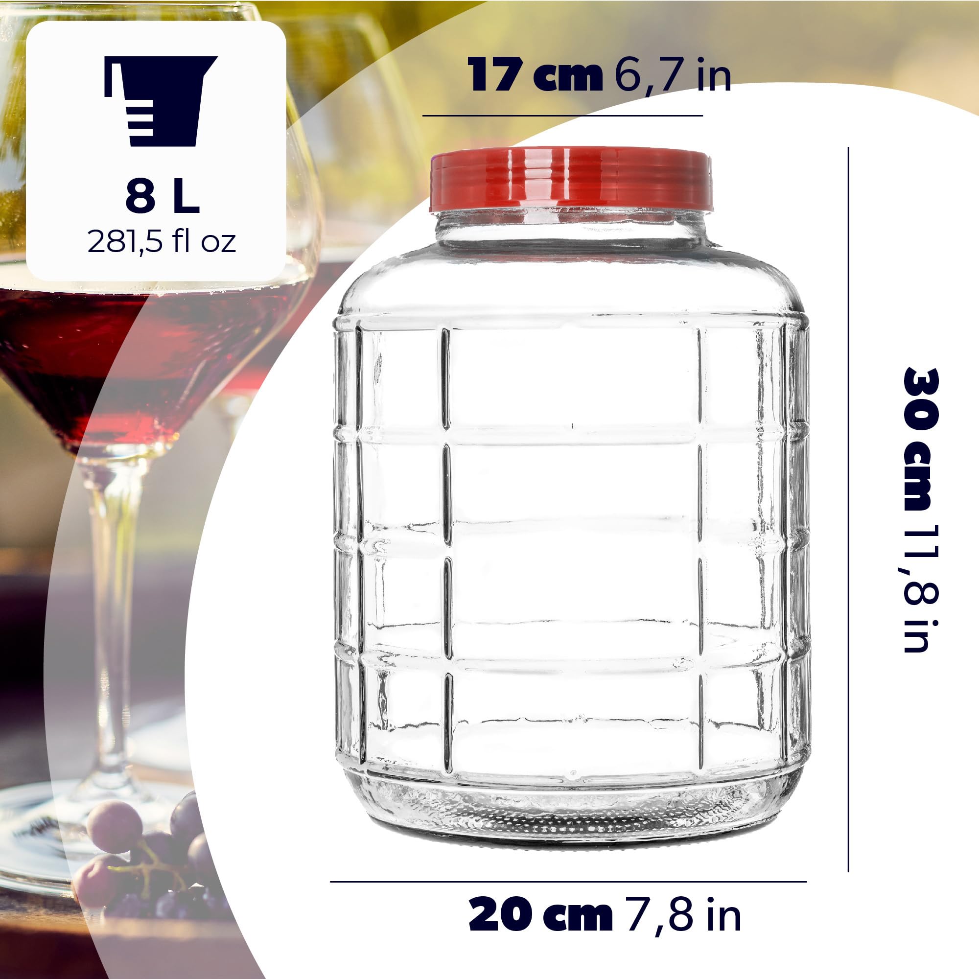 KADAX Pallone di Fermentazione in Vetro con Cochio in Plastica, Bicchiere da Stoccaggio Universale per Cetriolo (8L) - 4