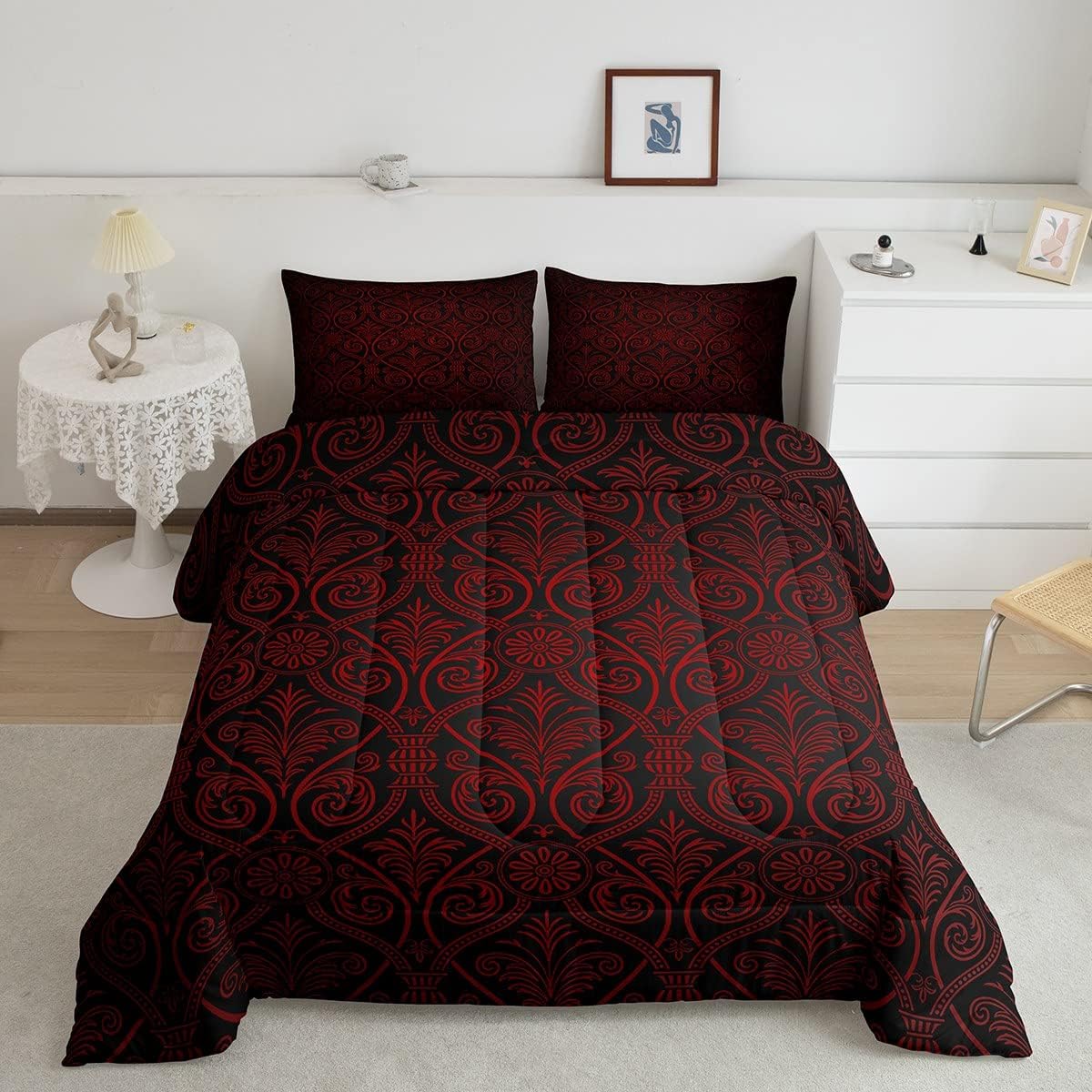 Red Black Ombre Gothic Comforter Set Queen For Boys,Vintage