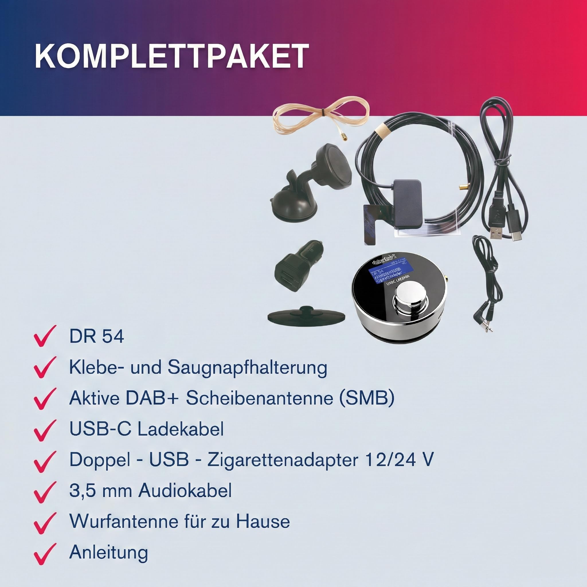 Albrecht DR 54 Digitalradio-Tuner, Mini Adapter mit FM-Transmitter, Aufrüsten von KFZ-Radios & heimischen Stereo-Anlagen, DAB + Sender-Empfang
