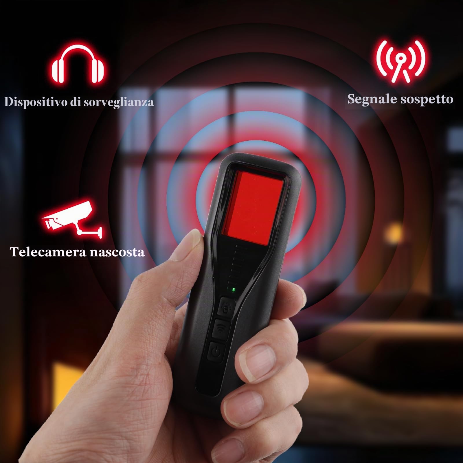 Rilevatore Microspie, Rilevatore Telecamere Nascoste, Fotocamera wireless RF, 5 Livelli Sensibilità, con Adattiva Sensibilità Regolabile per Casa, Ufficio, Hotel, Viaggi