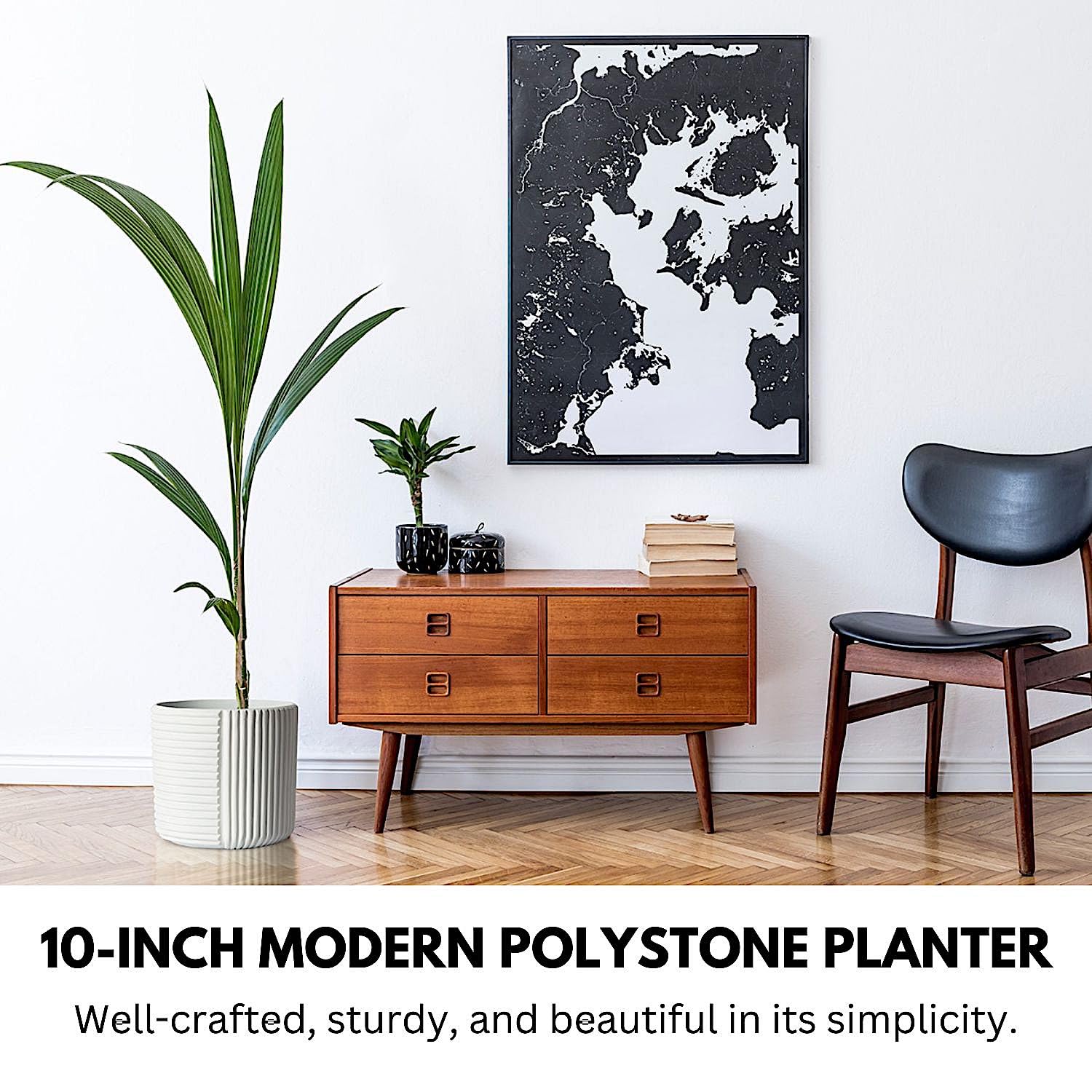 Fox&Fern Doniczka M o strukturze liniowej – doniczka o wielkości 24 cm, z odpływem wody, do roślin wewnątrz i na zewnątrz – pasuje do stojaka na kwiaty Fox&Fern M (średnica 25 cm) – kolor: biały