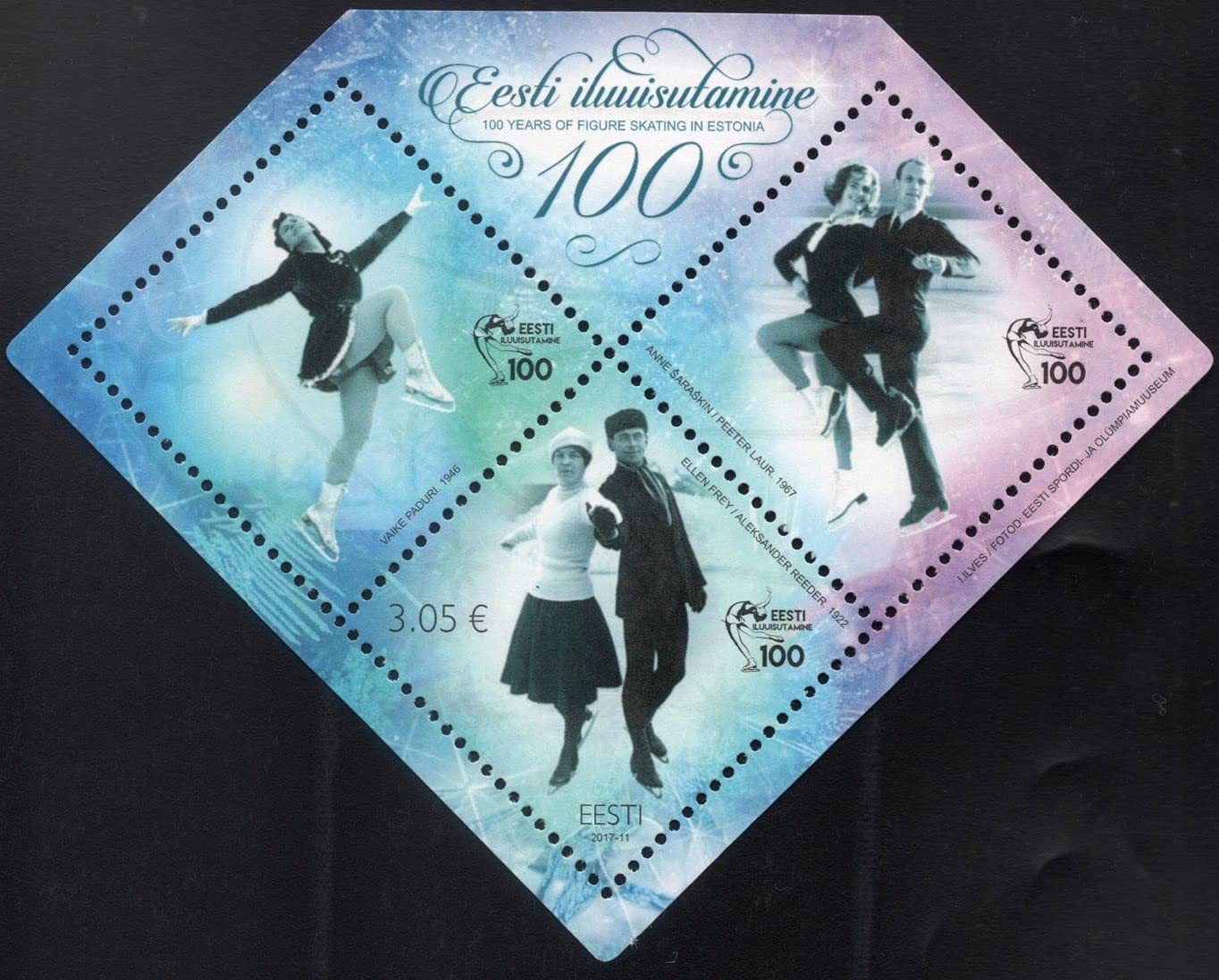 PHILAIMPEX,Estonia ODD Shape Miniature Sheet ON 100 Years of Figure Skating,Mint- Multi Color