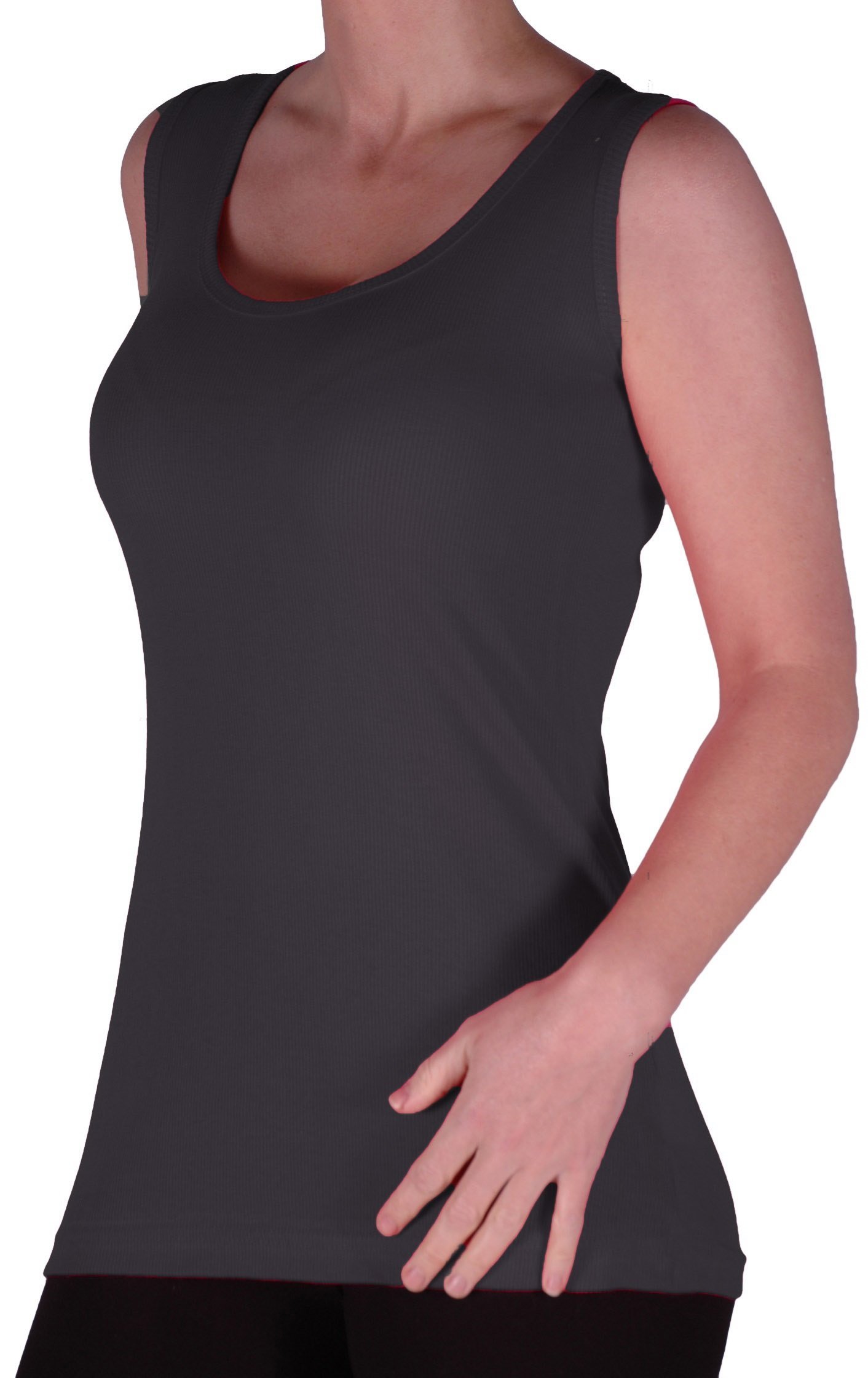 Eye Catch TM - Uma Womens Ribbed Strappy Cami Top Ladies Plus Size Long Camisole Vest Black Size 16