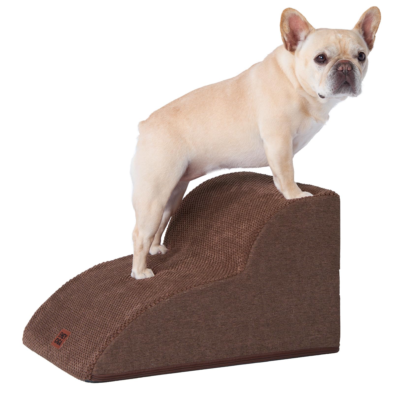 EHEYCIGA Curved Dog Steps for Sofa, 2-Step Dog Stairs for Small Dogs and Cats, Pet Stairs for Couch, Non-Slip Pet Step with Washable Cover, 40x50x30cm, Brown