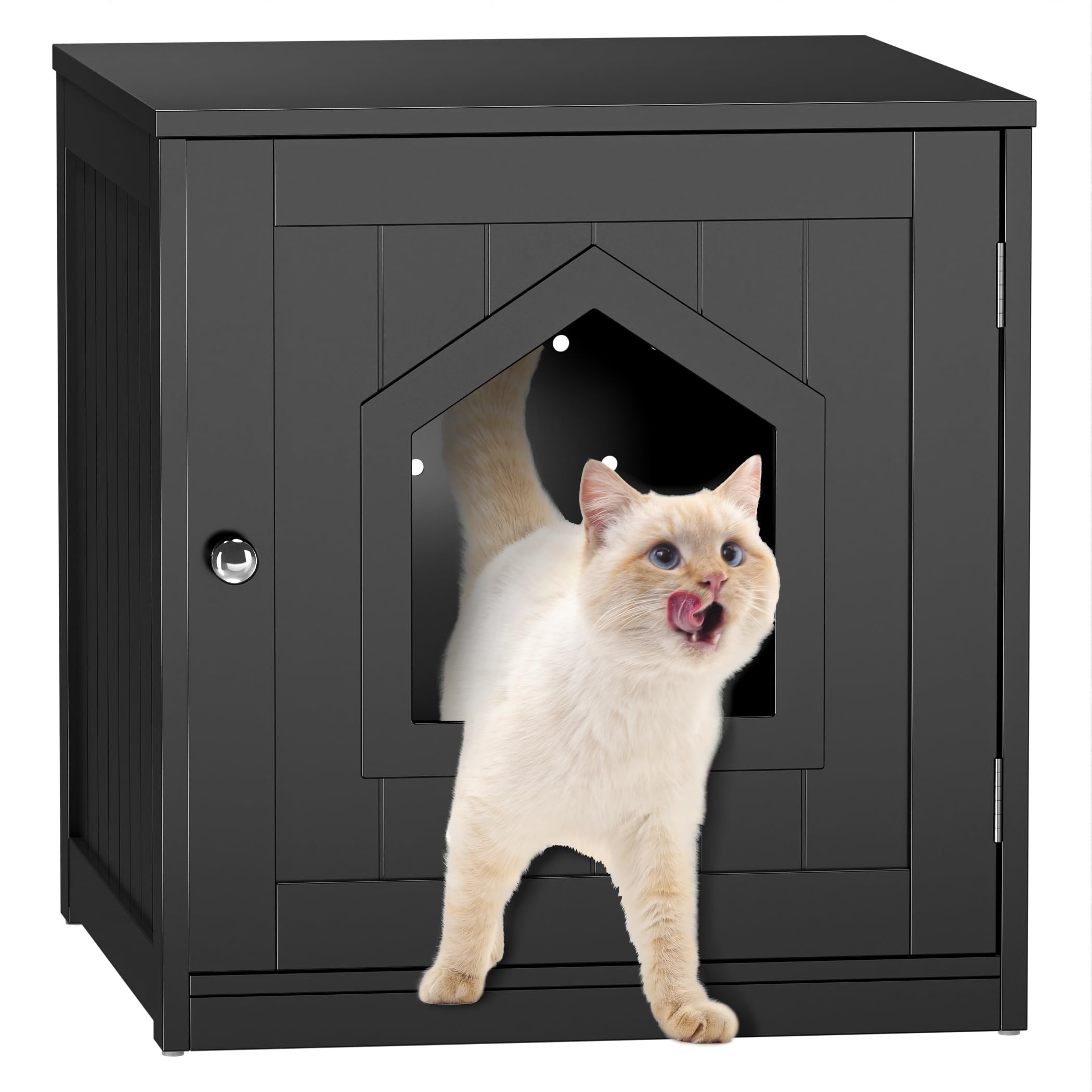 Saicool Cat Litter Box Enclosure, Indoor Cat House Hidden Litter Box Furniture,Side End Table,Nightstand,Cat Washroom w/Door & Vent Holes for Large