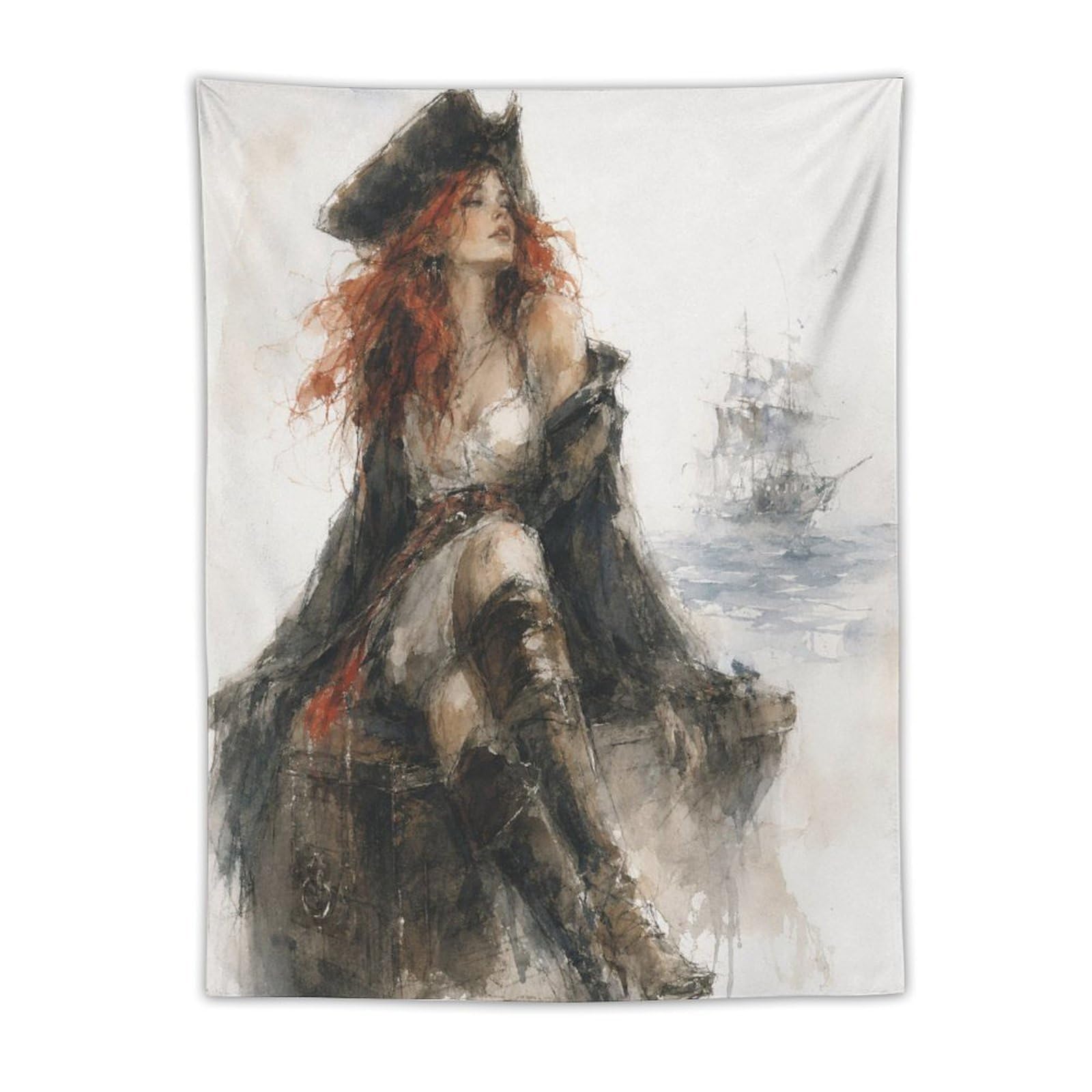 H3B8U2Y5 Pirate Woman Portrait Wall Tapestry, Realistic Illustration