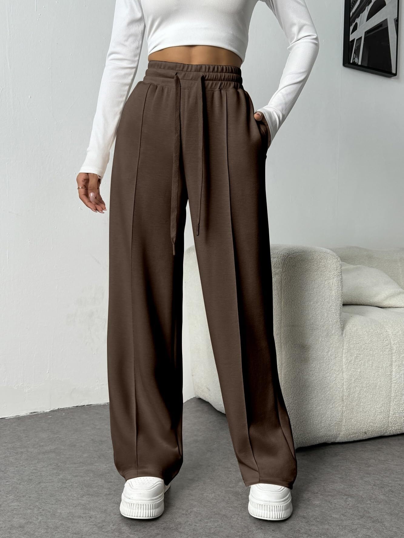 PINSPARK Pantaloni da Jogging da Donna Pantaloni Sportivi a Vita Alta Pantaloni Sportivi a Gamba Larga con Elastico in Vita Pantaloni da Yoga Pantaloni da Allenamento