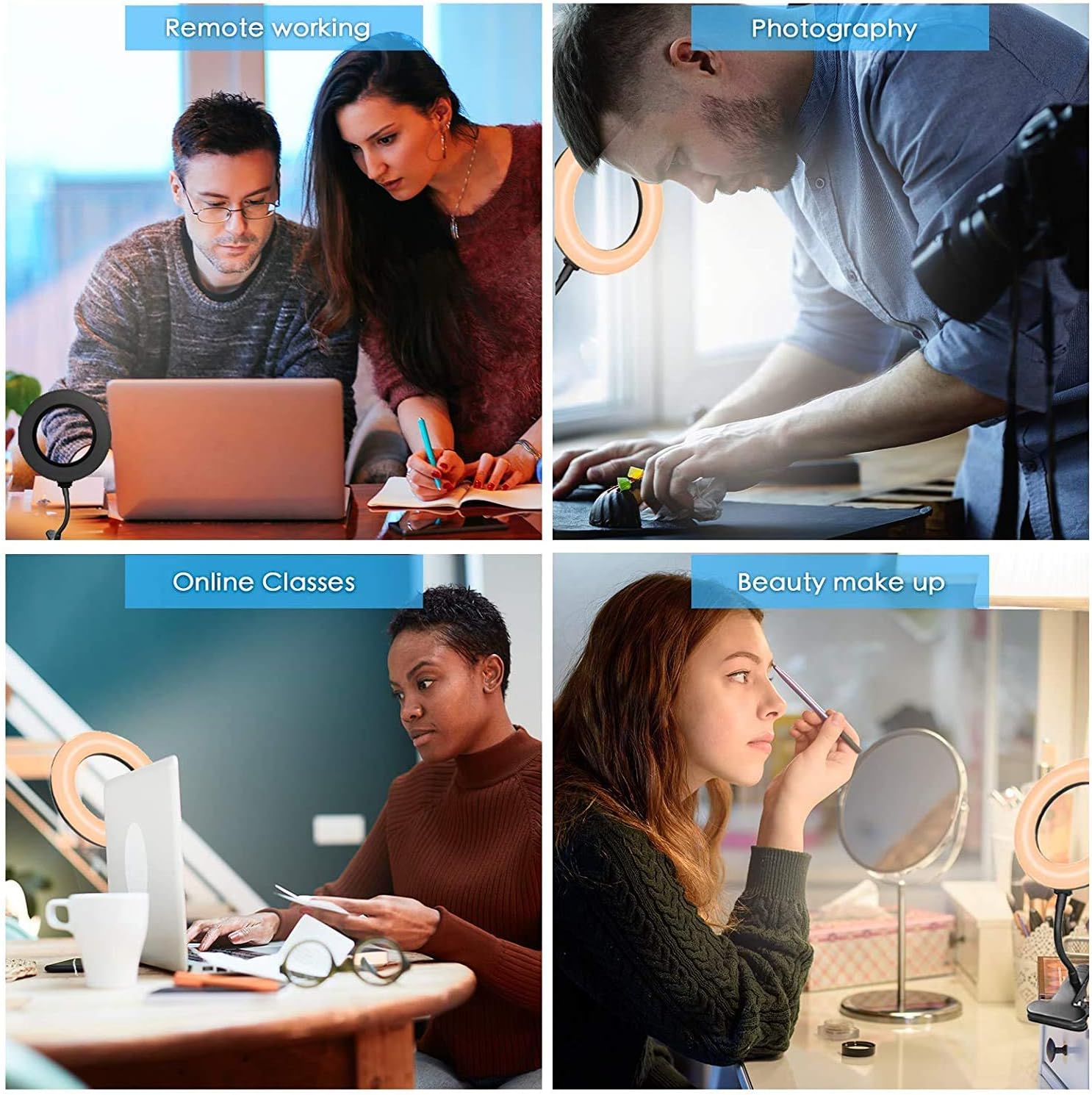 Video Conference Lighting, 6" Desk Clip on Ring Light for Computer Monitor Laptop, for Zoom Call Lighting / Remote Working / Live Streaming, Webcam Light with 3 Light Modes &10 Level Dimmable