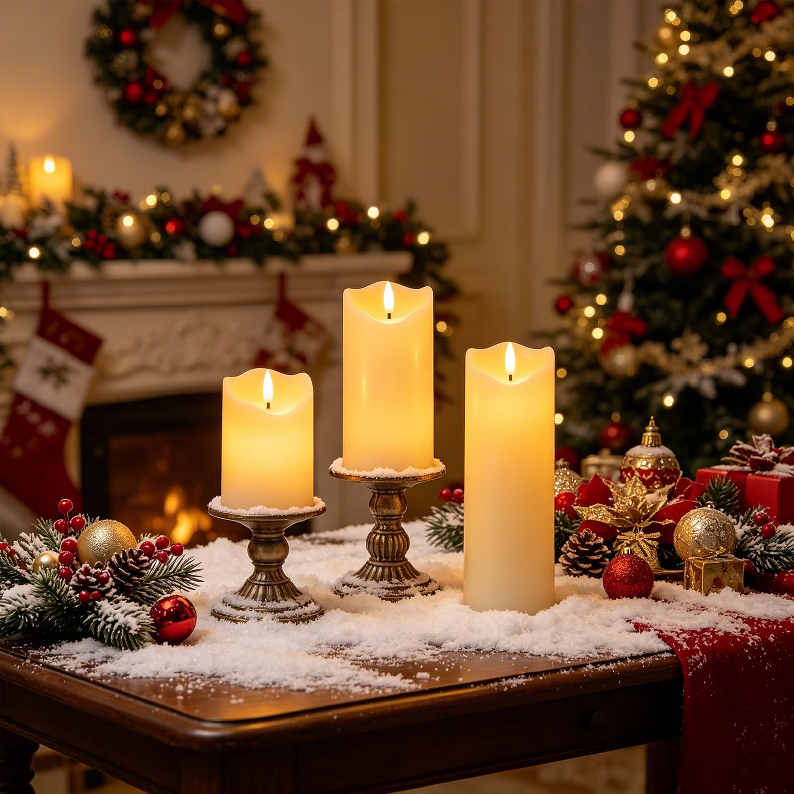Eldnacele Candele cilindriche a pilastro senza fiamma a batteria, con telecomando a 10 tasti e timer, confezione da 3 candele a LED in vera cera, con stoppino tremolante, luce calda tremolante