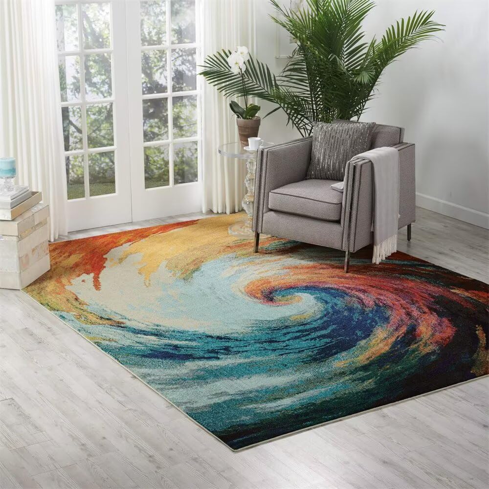 Tapis de sol pour bébé coloré 180x230 cm : tapis de salon abstrait et bleu