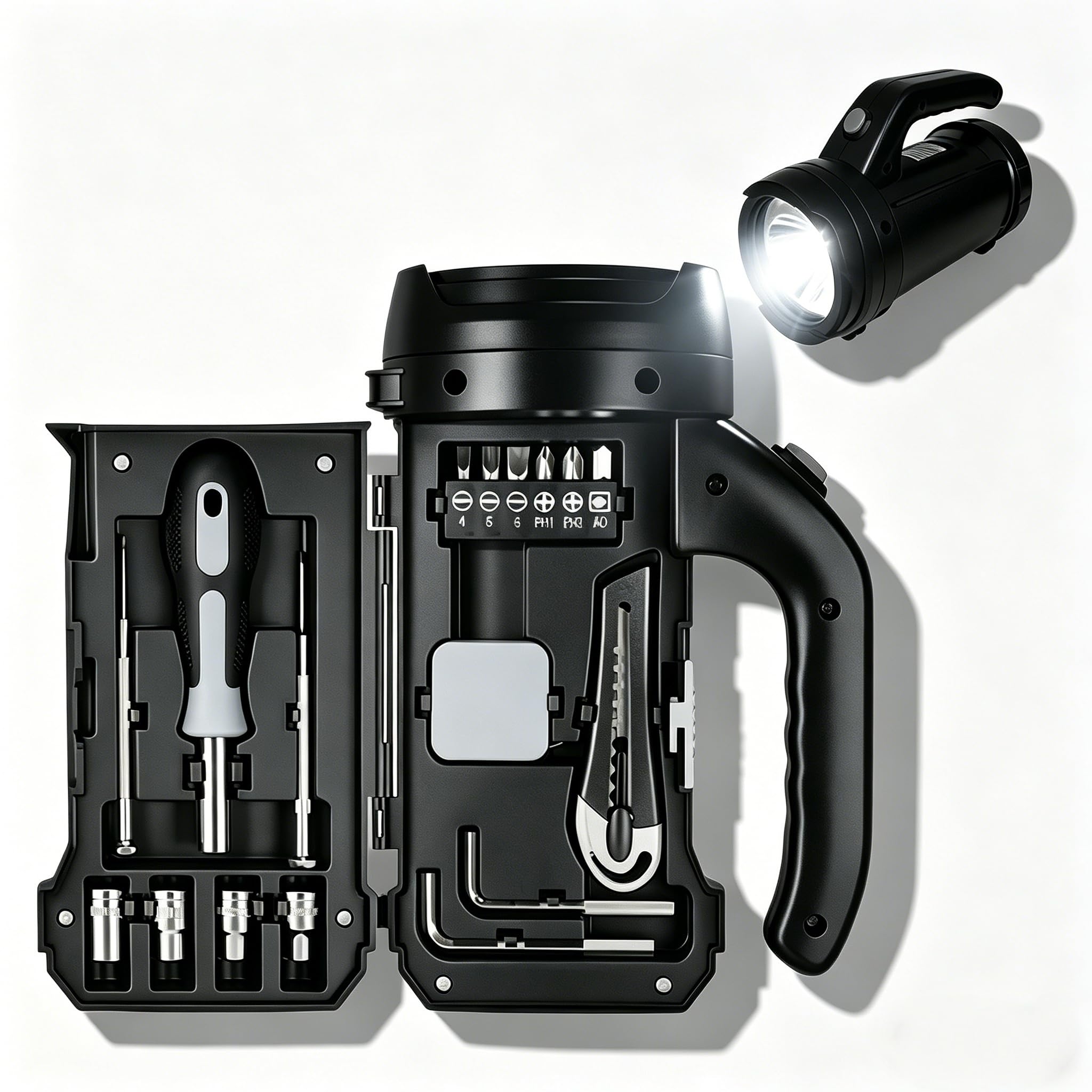 Preparedness 6 Flashlight Toolkit – 17-in-1 Multitool Set with a Flashlight, Emergency Repair Kit, Screwdriver, Sockets & Utility Knife for Home, Camping & Outdoor Adventure