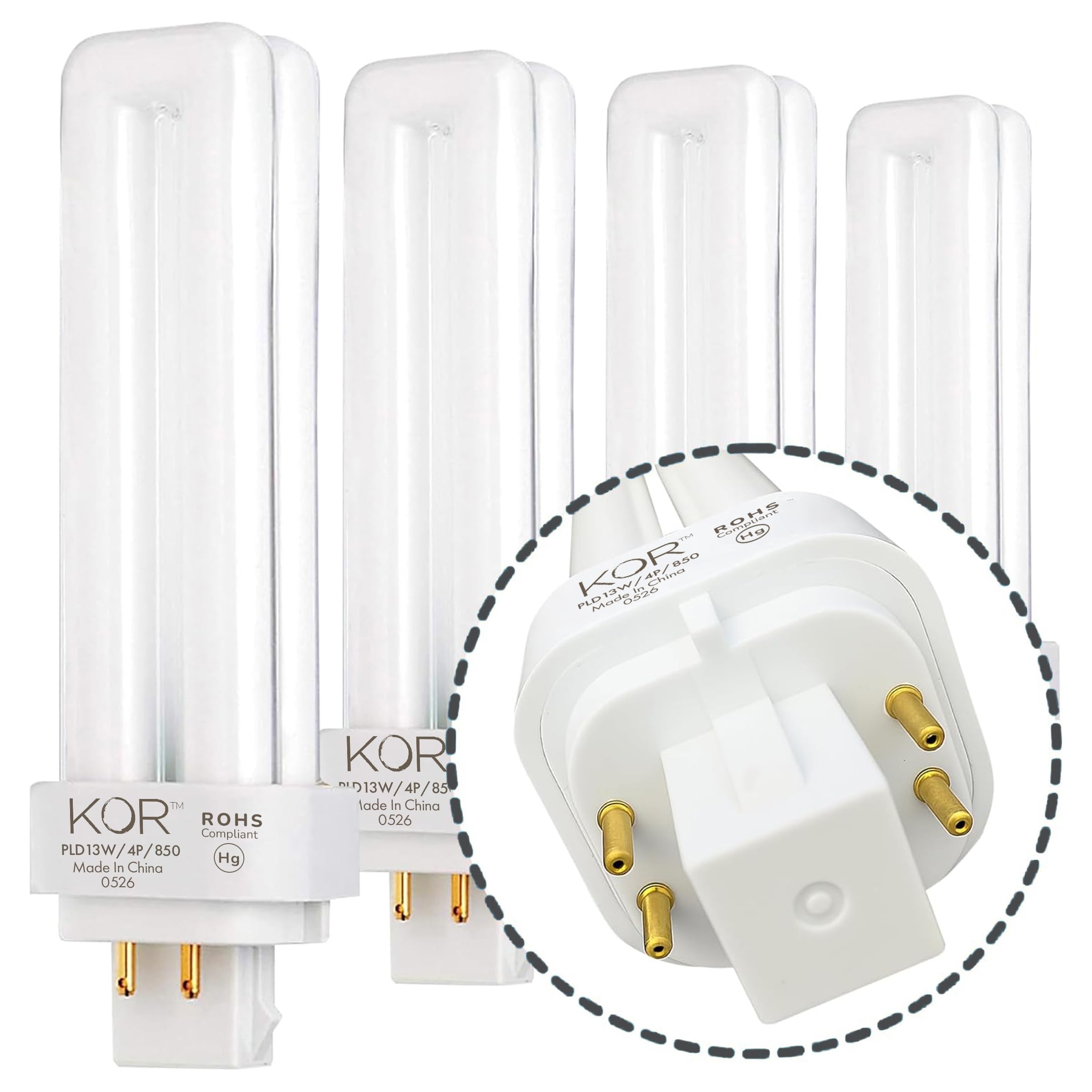 KOR CFL Light Bulb, 13W Double Tube, 4-Pin G24Q-1 Base, 5000K Bright White, Pack of 4-image-4