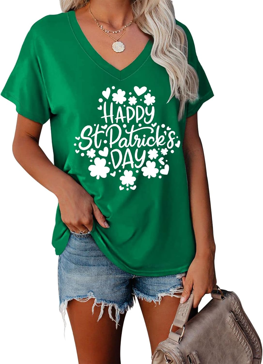 Womens St Patricks Day Shirt V Neck Irish Shamrock Paddy's Day Graphic Tee Tops - Image 2