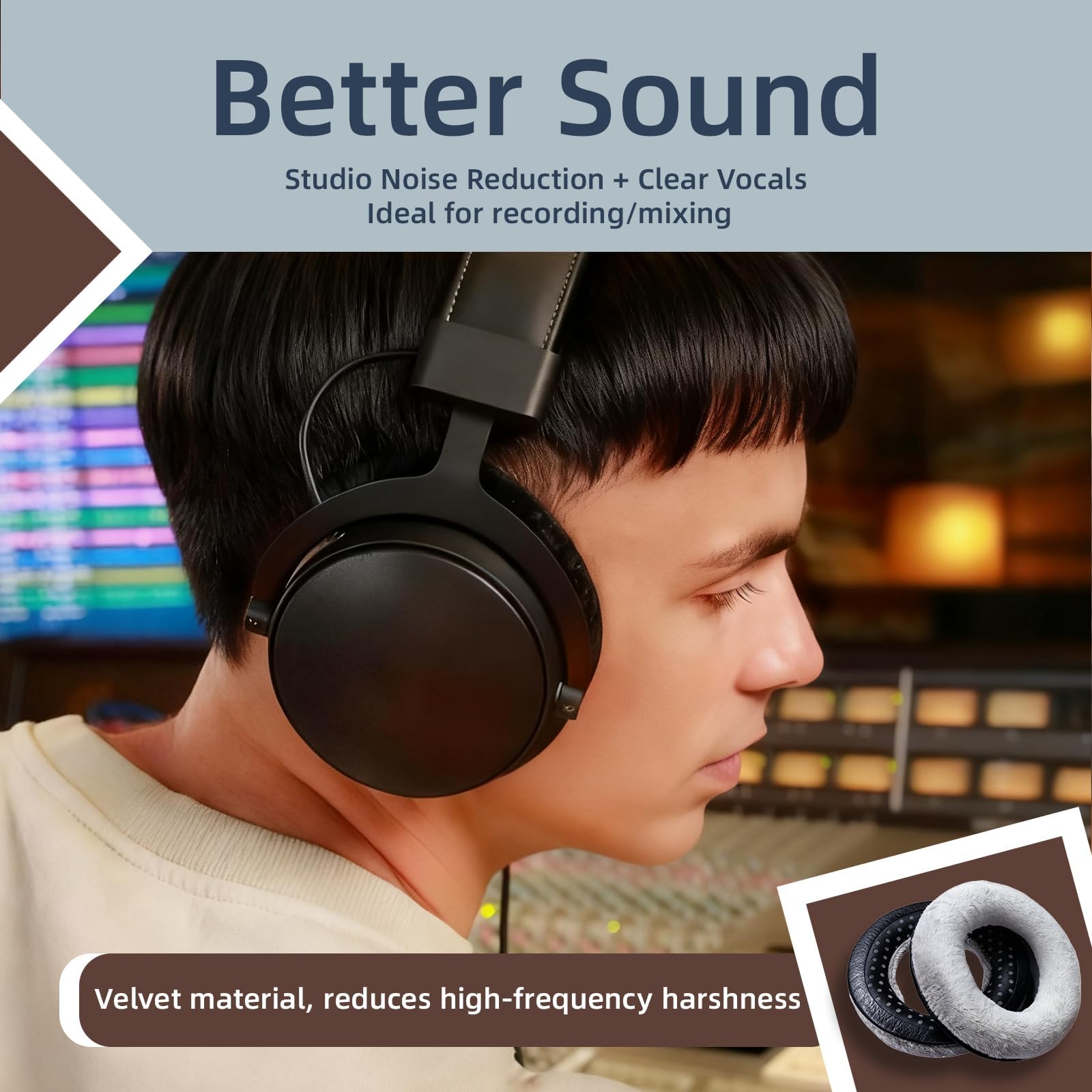 Poduszki nauszne DT770 – zamienniki do słuchawek Beyerdynamic DT 770/Pro, DT 880/Pro, DT 990/Pro, piankowe wkładki do zestawów słuchawkowych, Wymienne nauszniki, z plastikowym narzędziem do demontażu