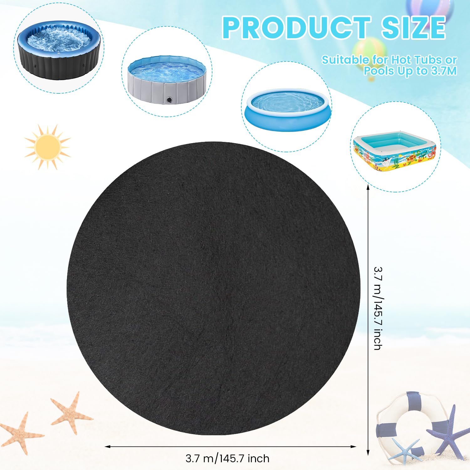 KEAGAN Tapis de protection rond pour jacuzzi de piscine - Tapis de protection de sol rond de 370 cm - Empêche les trous