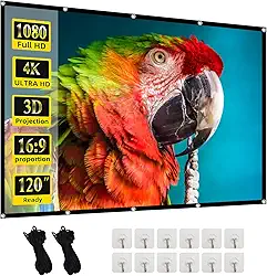 Tela de projetor, tela de projeção dobrável portátil de 120 polegadas 16:9 HD 4K tela de filmes para projetor interno e externo com bolsa de transporte para home theater, acampamento e eventos