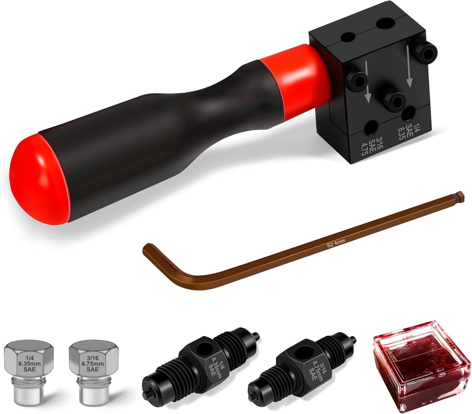 YIYITOOLS 7Pcs Brake Line Flaring Kit for 1/4", 3/16" Copper, Aluminum and Nickel-Copper Tubing Lines, Creates 45° Single, Double & Bubble Flares, SAE