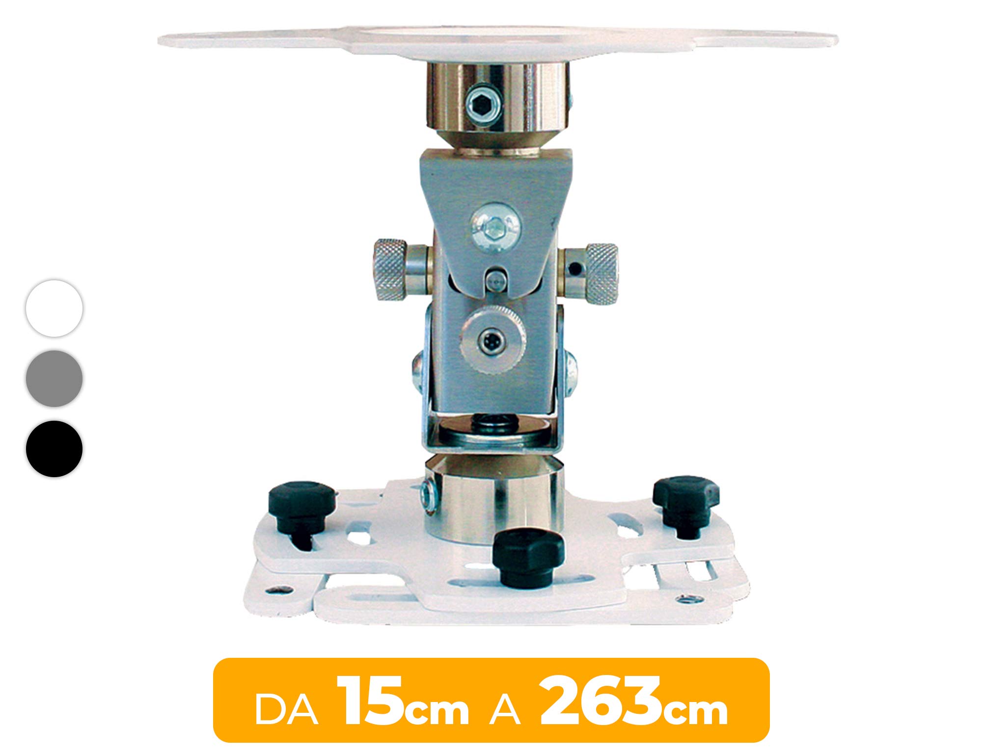 Supporto Proiezione Professionale “Arakno-Mini” Bianco 15cm Regolabile Per Videoproiettore (Disponibile da 15cm, 57/77cm, 83/123cm, 128/193cm, 198/263cm) Montaggio Staffa A Soffitto Massima Qualità