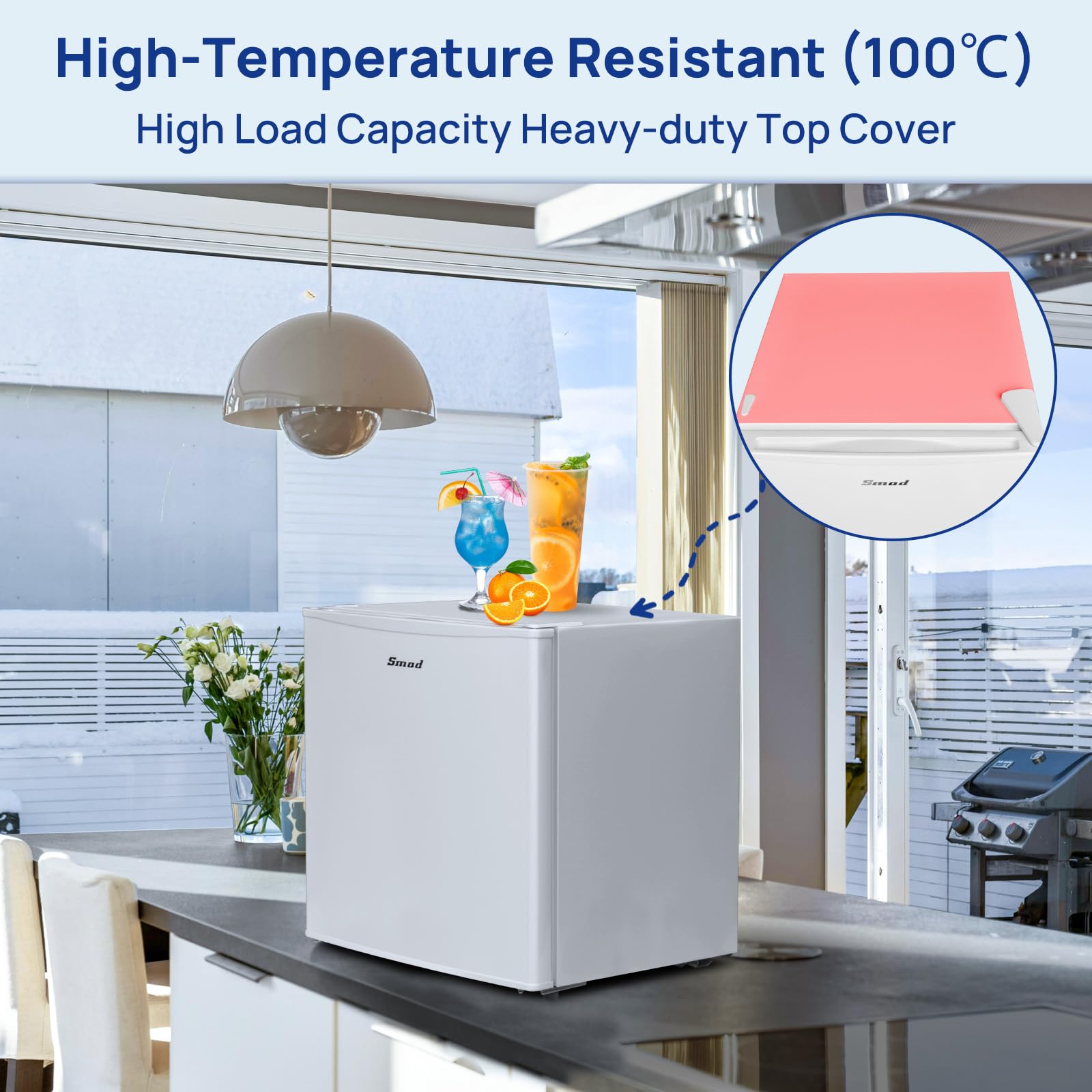 Smad Table Top Mini Fridge 48L, 0-10°C Temperature Control with 6 Adjustable Settings, 39dB Quiet Operation, Reversible Door, 100°C Heat-Resistant & Heavy-Duty Top Cover, 240V Domestic Fridge, White — view 4