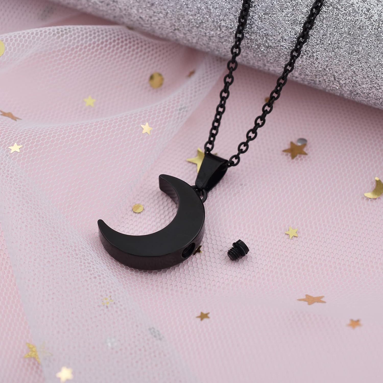 Moon Urn Necklaces for Ashes Stainless Steel Cremation Jewelry for Ashes Keepsake Urn Necklace for Human Pet Ashes Memorial Jewelry for Women Men Funeral Jewelry - Image 3