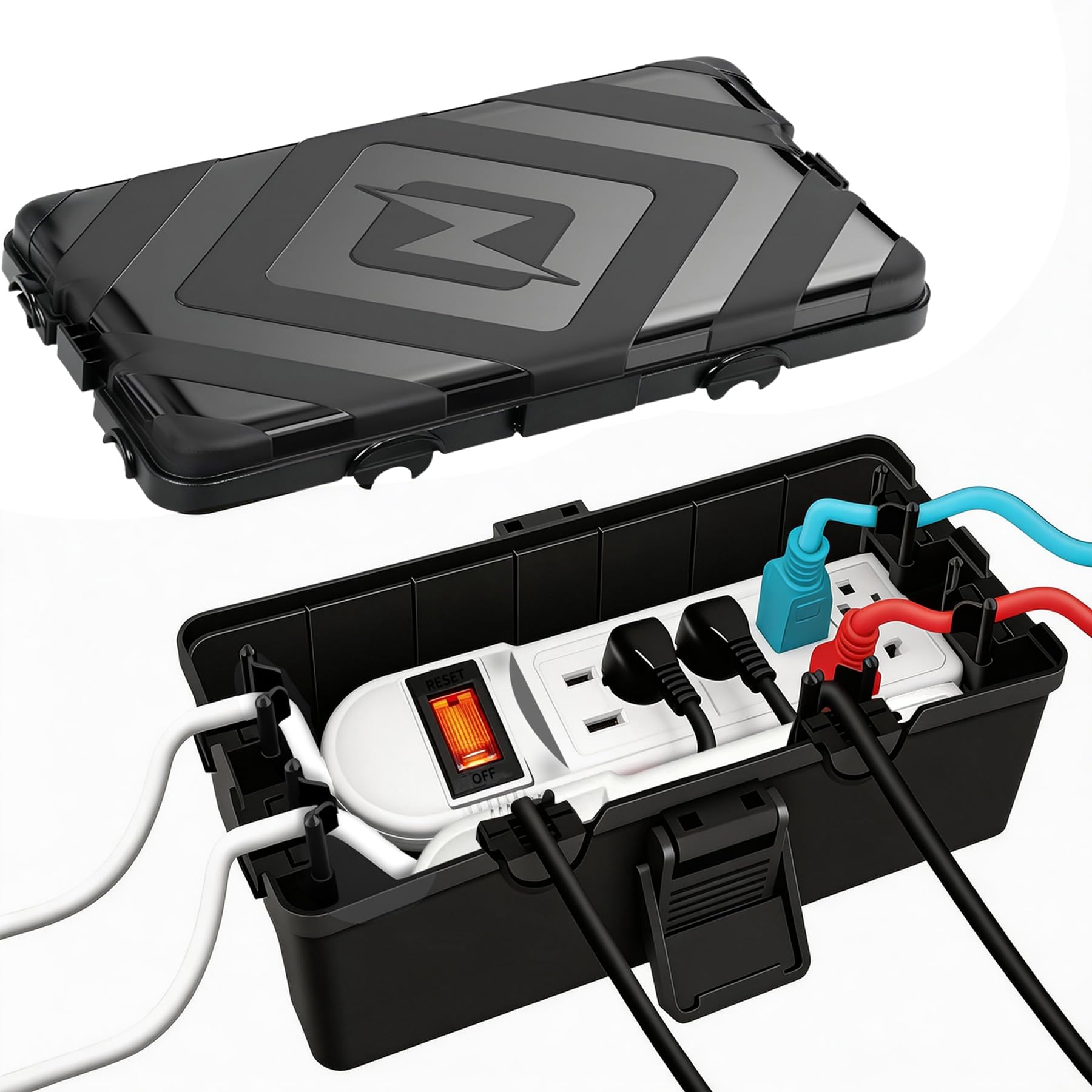 Medium Outdoor Electrical Box Weatherproof,IP54 Weatherproof Connection Box w/6 Cable Entry,Outdoor Extension Cord Waterproof for Timer Outlet,Plugs,Sockets,Holiday Light Decoration (Black) — image 1