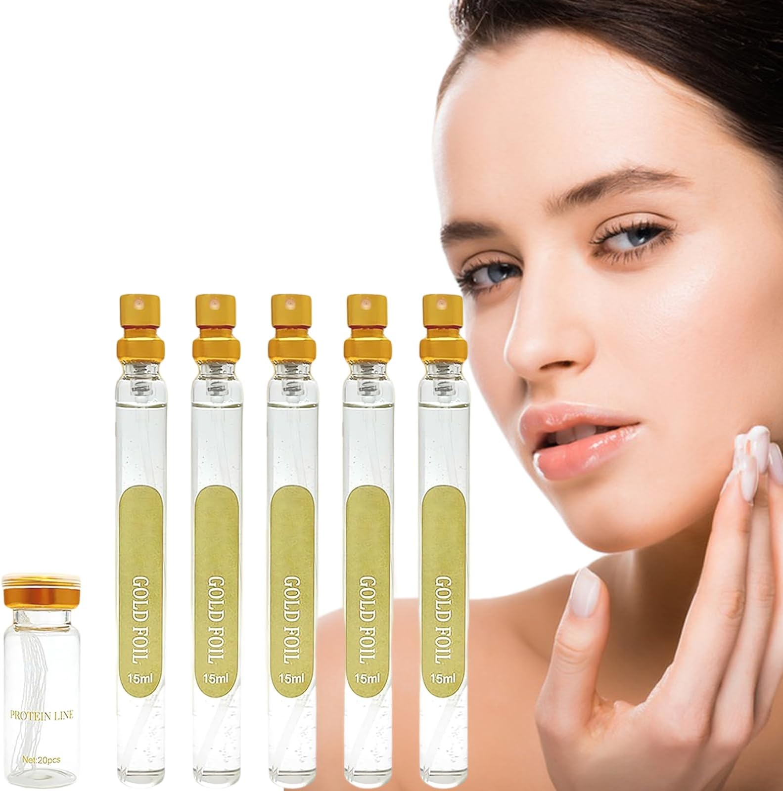 Skin Care Protein Lift Thread Collagen for Women Protein Lifting Threading Set Face Care Anti Aging Soluble Gold Protein Anti Wrinkle Smooth Fine Lines Nasolabial Folds Home Use 5pcs 0.51fl.oz Elitzia