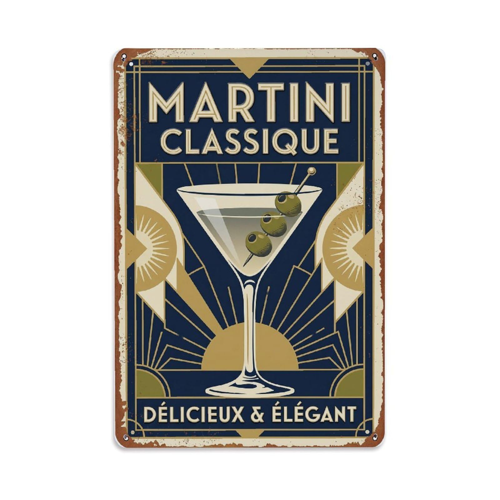 Martini Sunset Happy Hour Metal Tin Sign Plaque Wall Decor for Cafe, Club Bar, Office, Home Garden Metal Poster 8x12Inch