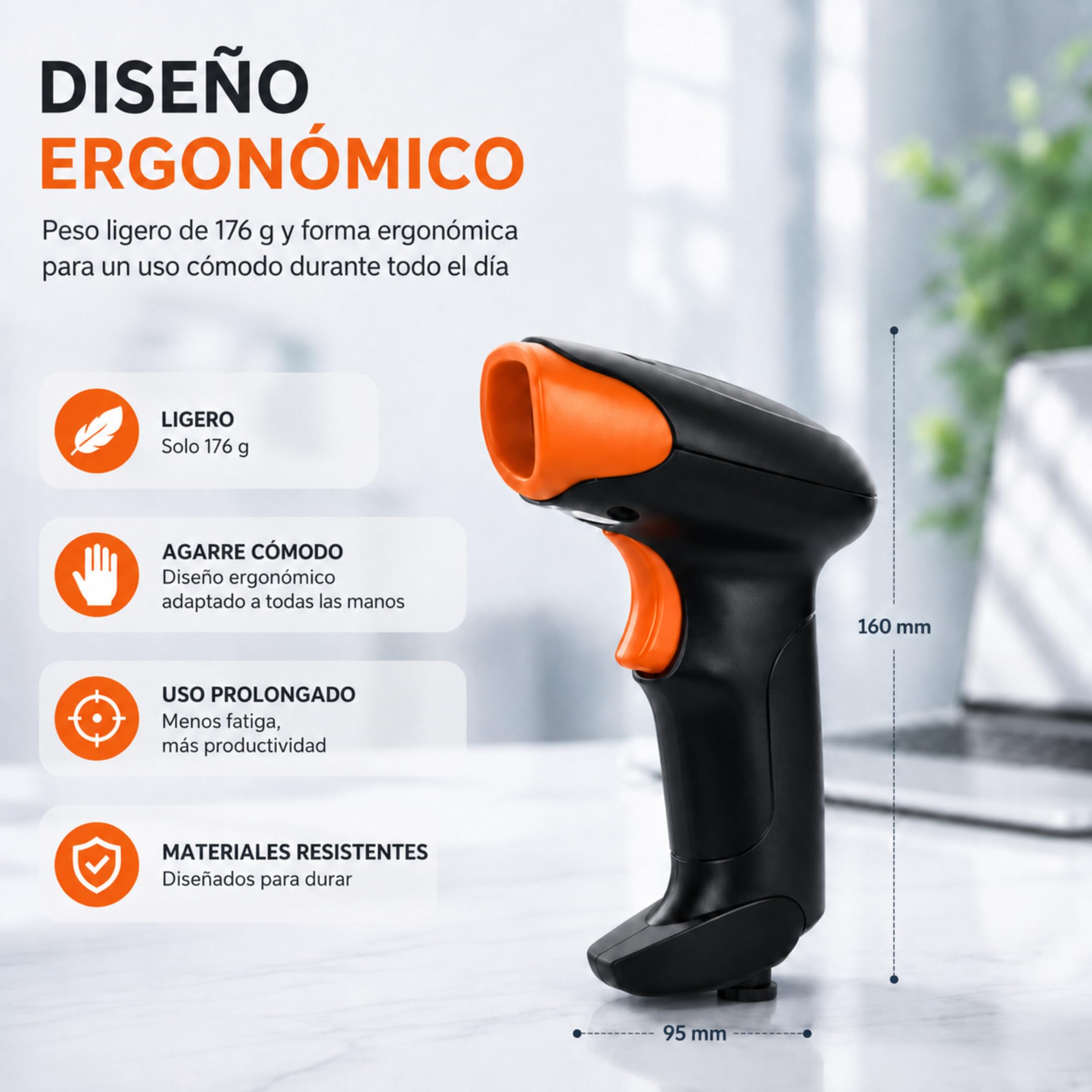 Alcachofa de código de barras USB 1D 2D QR, escáner de código de barras Plug and Play, lector IP54 a prueba de golpes, escáner compatible con Windows Mac Linux, lector QR, EAN UPC...
