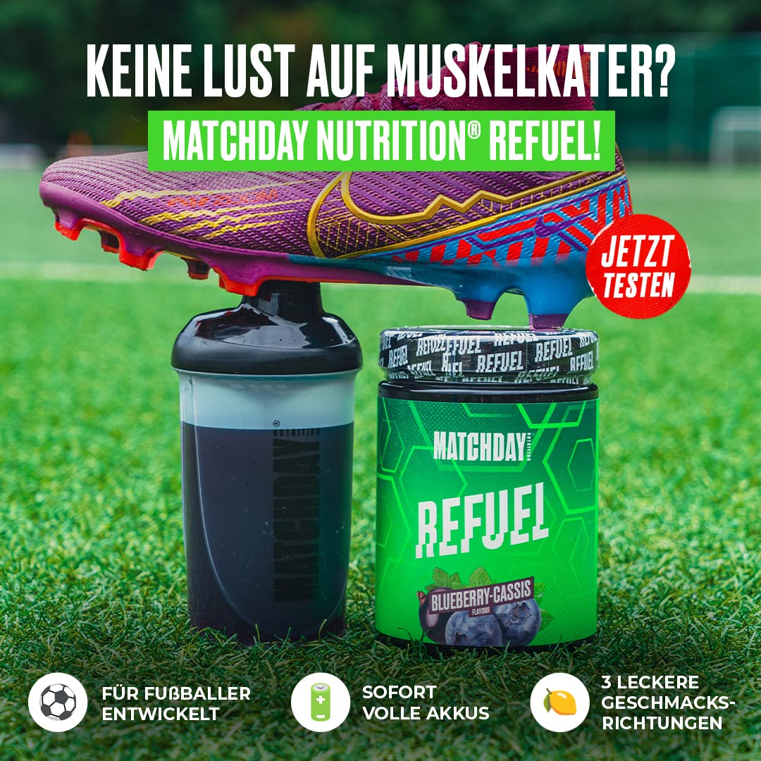 Matchday Nutrition Refuel I Bessere Regeneration speziell für Fußballer I Kohlenhydrate, Aminosäuren & Vitamine gegen Muskelkater (Ice Tea Pfirsich)