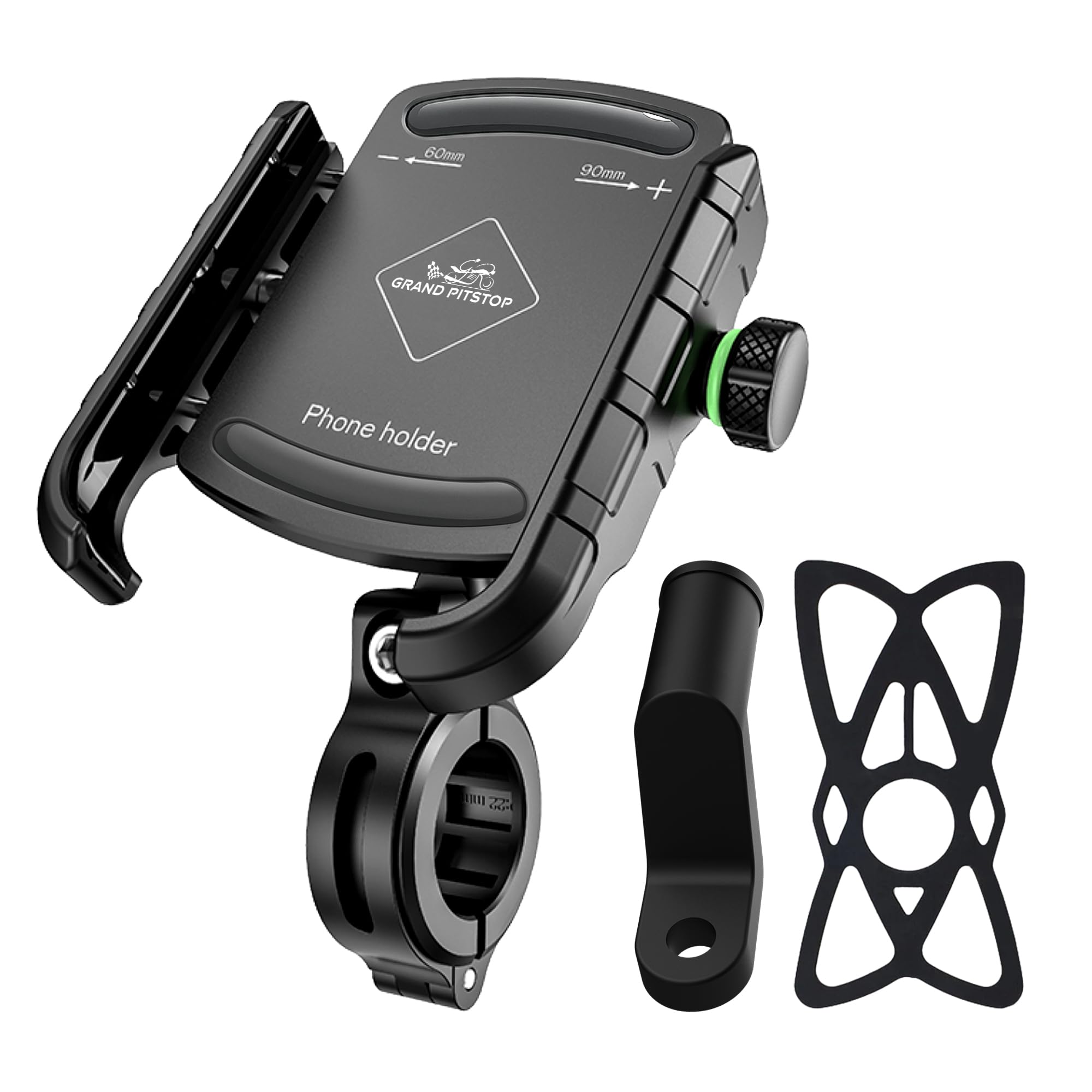Mobile Holder for Bikes | (Black - Jaw Grip 360° Rotation) | Phone Mount for Motorcycle, Bicycle, Scooter | GPS Navigation Support | Anti-Slip Clamp | Sturdy Build