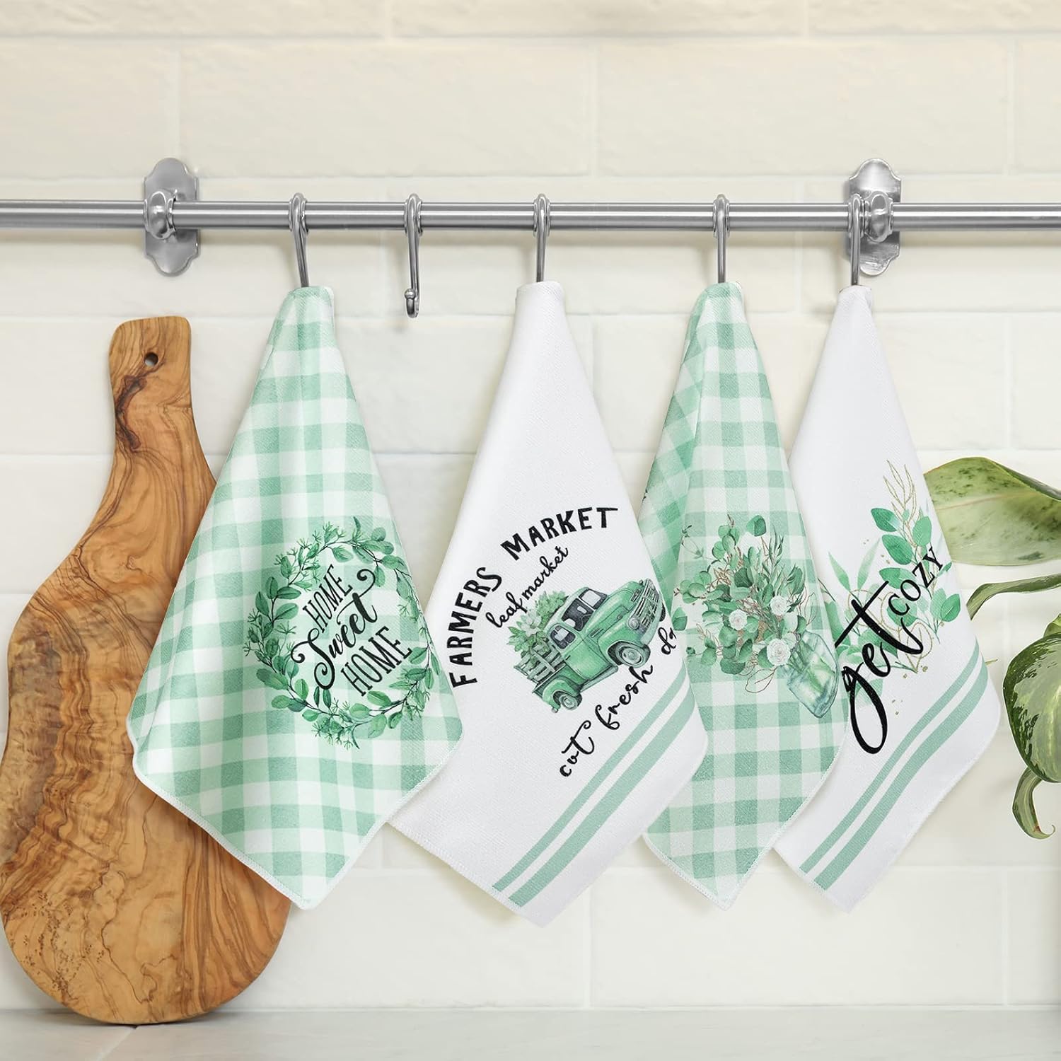 Set of 6 Eucalyptus Kitchen Towels Green Leaves Dishtowels Absorbent Spring Summer Hand Tea Towels 24 x 16 Inch Eucalyptus Lover Gifts Holiday Wedding Gifts for Farmhouse Kitchen Bathroom Decor - Image 2